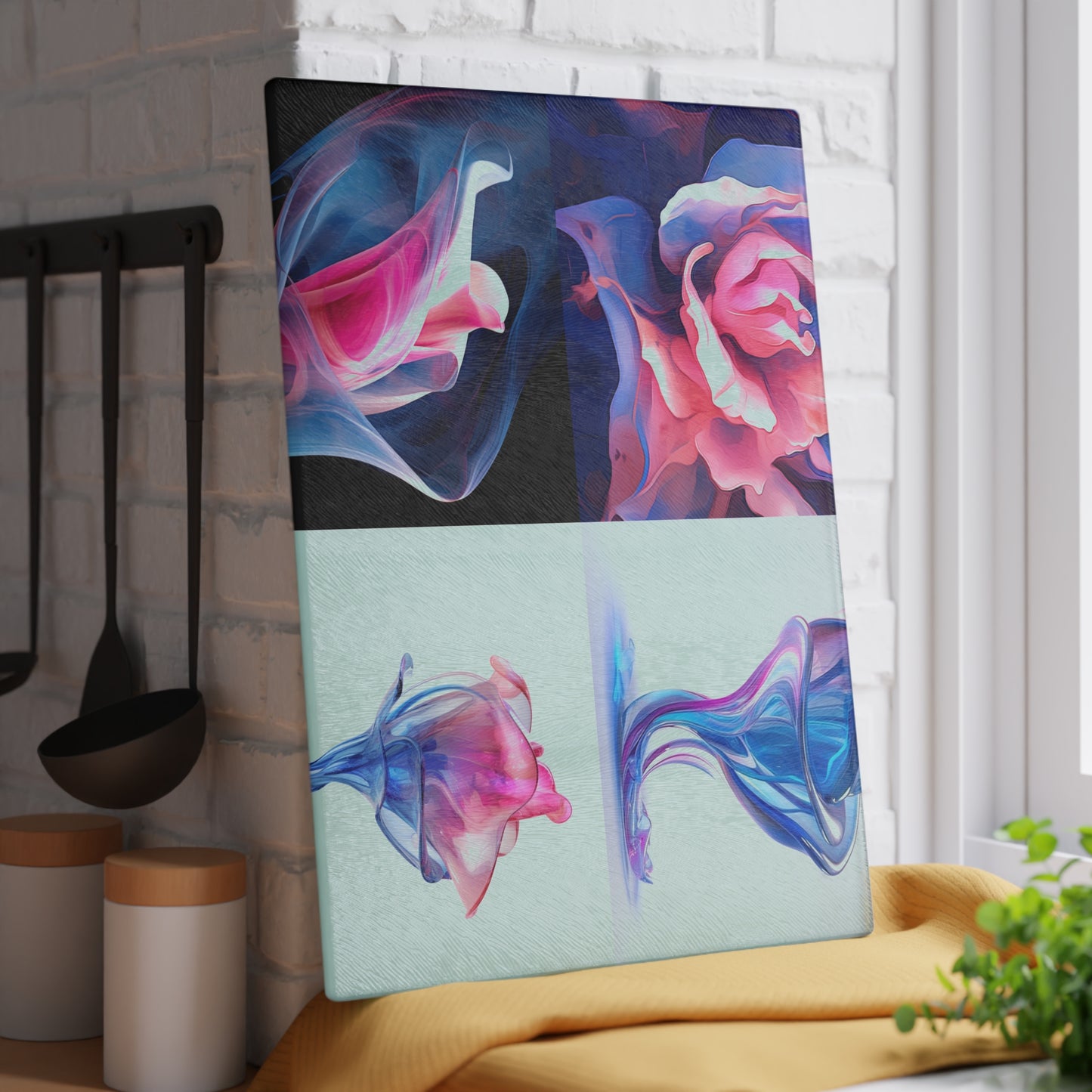 Glass Cutting Board Pink & Blue Tulip Rose 5