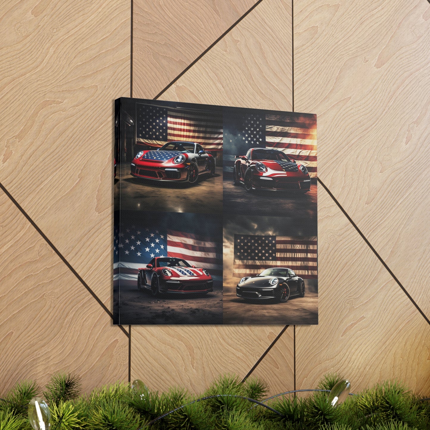 Canvas Gallery Wraps American Flag Background Porsche 5