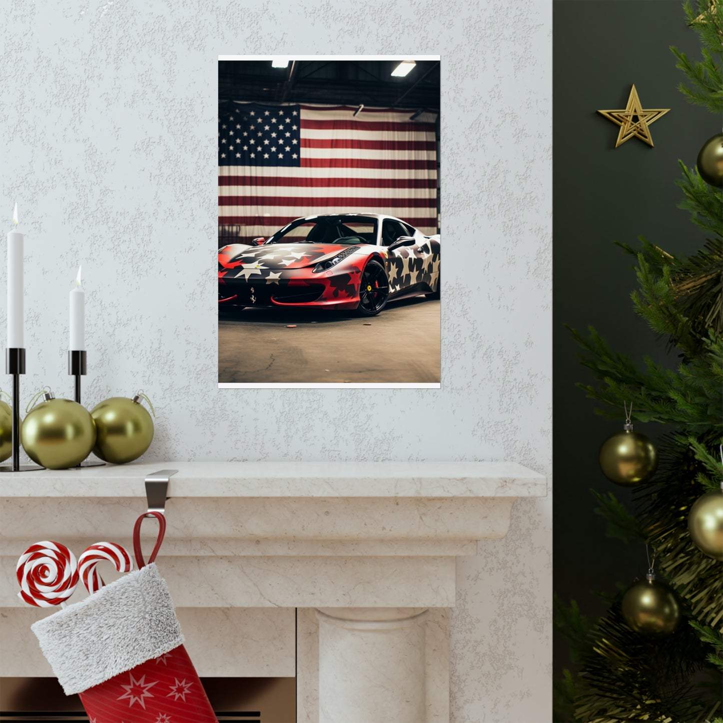 Premium Matte Vertical Posters American Flag Farrari 1