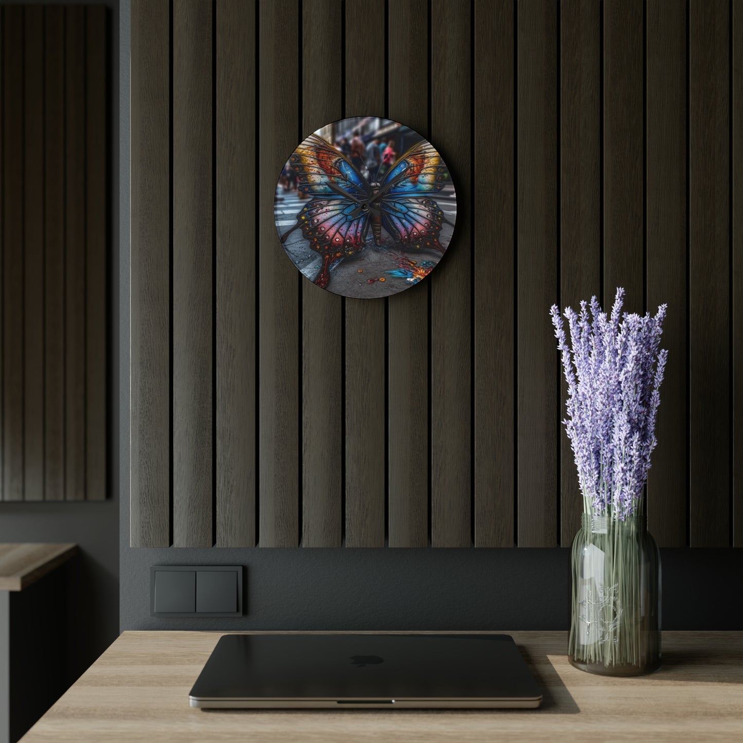 Acrylic Wall Clock Liquid Street Butterfly 4