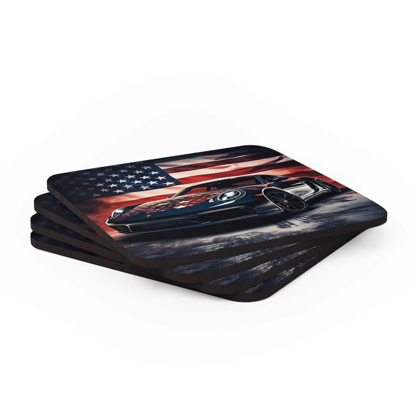 Corkwood Coaster Set Abstract American Flag Background Porsche 2