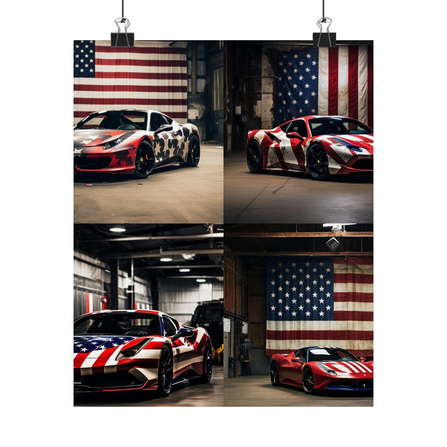 Premium Matte Vertical Posters American Flag Farrari 5