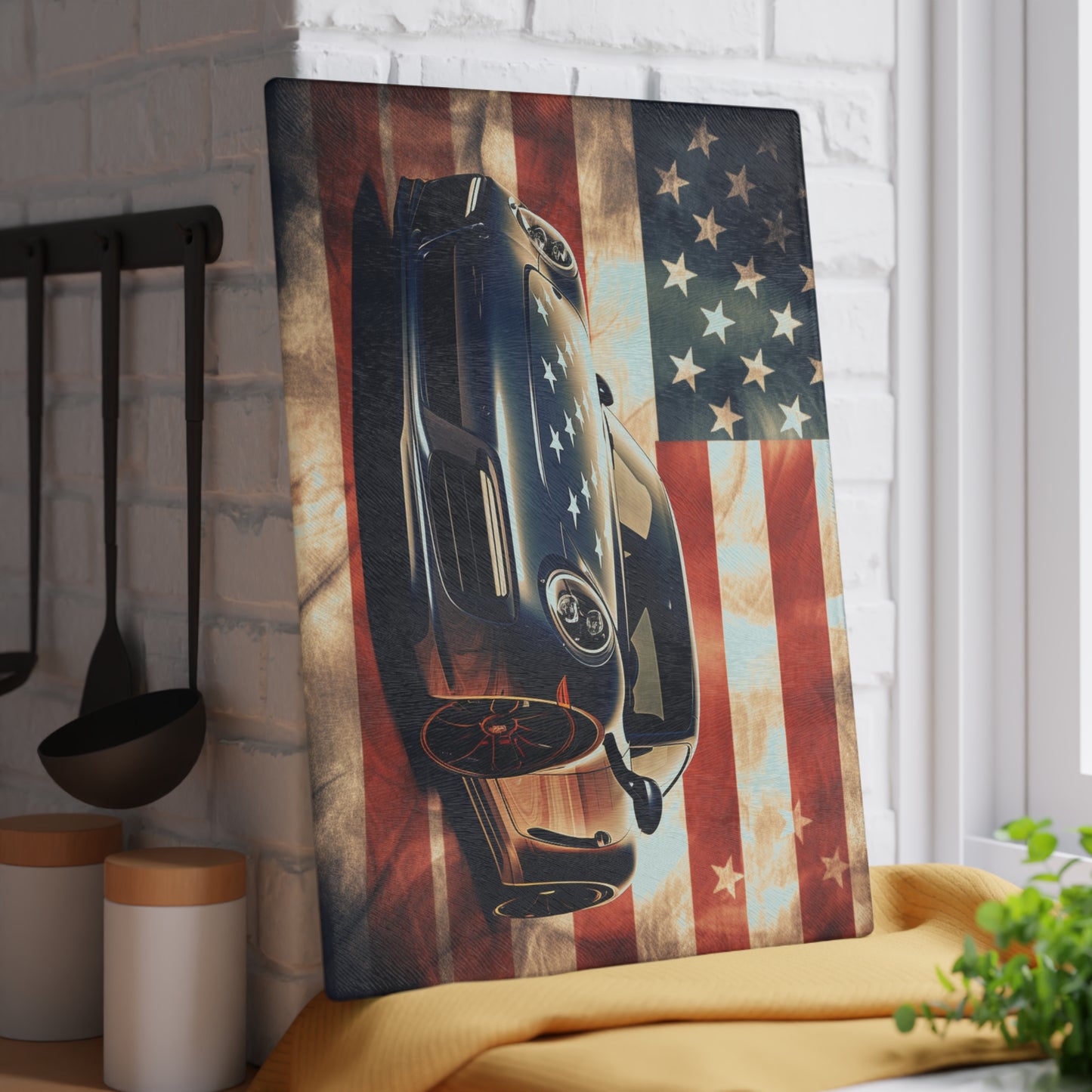 Glass Cutting Board Abstract American Flag Background Porsche 3