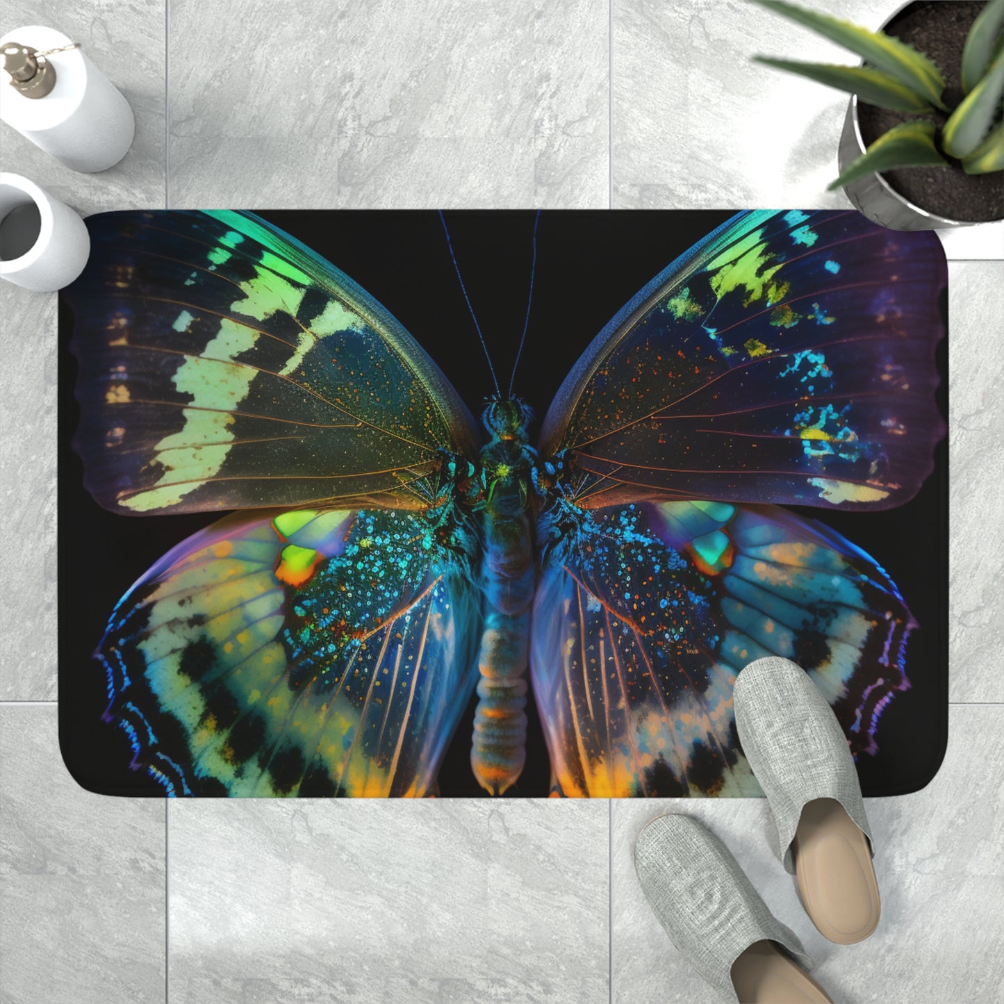 Memory Foam Bath Mat Neon Butterfly Flair 4