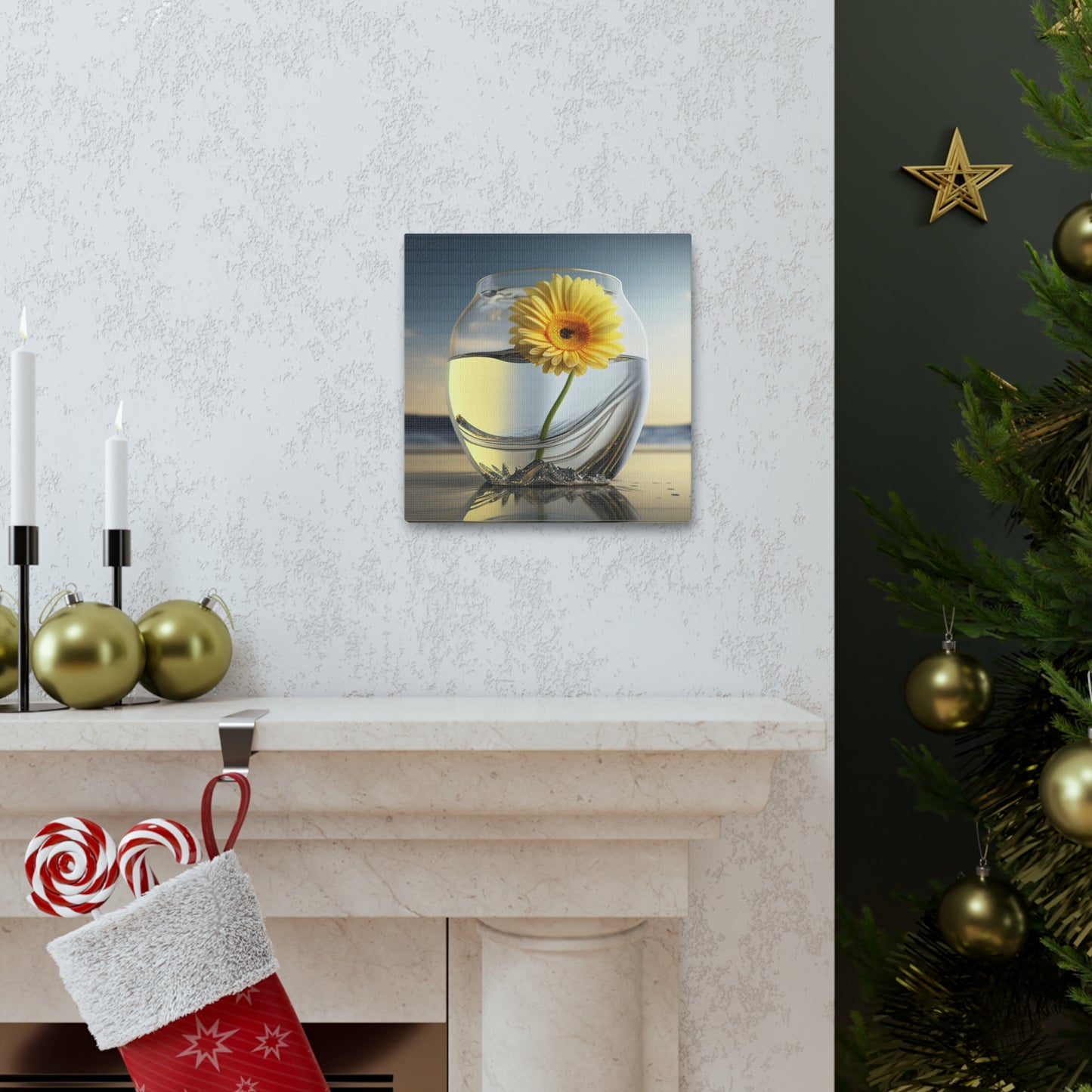 Canvas Gallery Wraps yello Gerbera glass 1