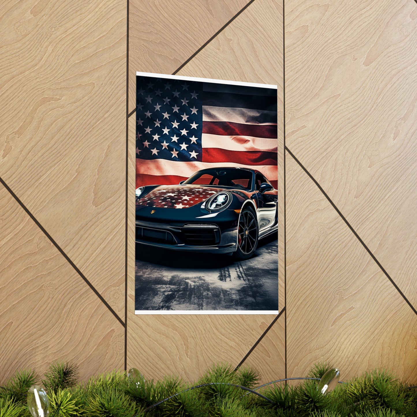 Premium Matte Vertical Posters Abstract American Flag Background Porsche 2