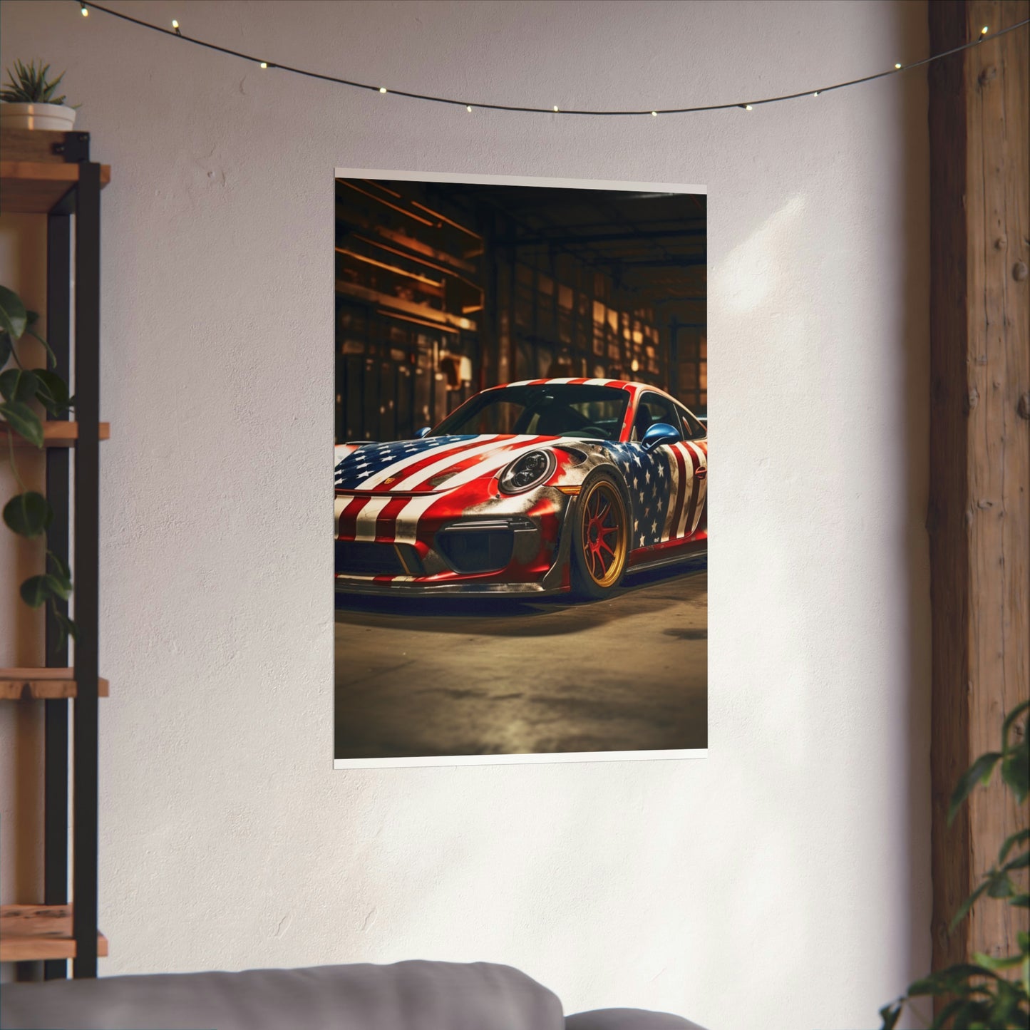 Premium Matte Vertical Posters American Flag Porsche 4