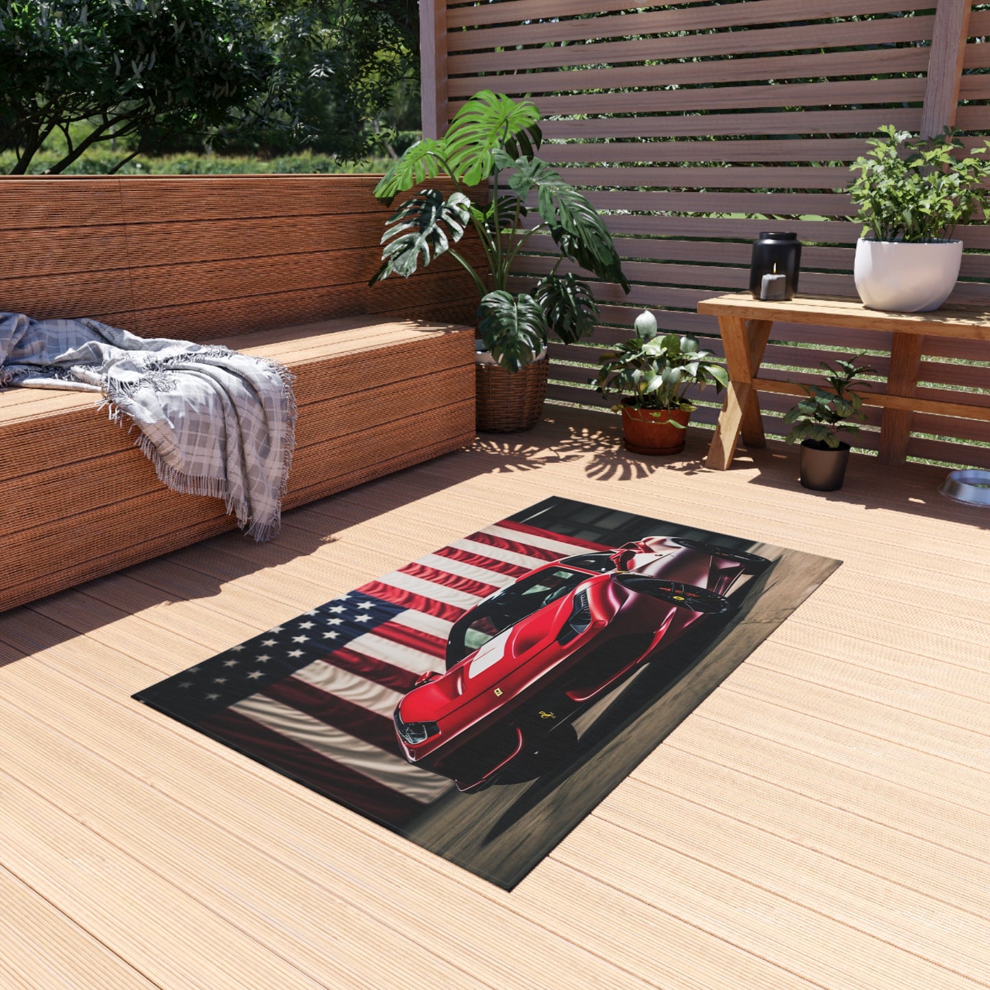 Outdoor Rug  American Flag Background Ferrari 3