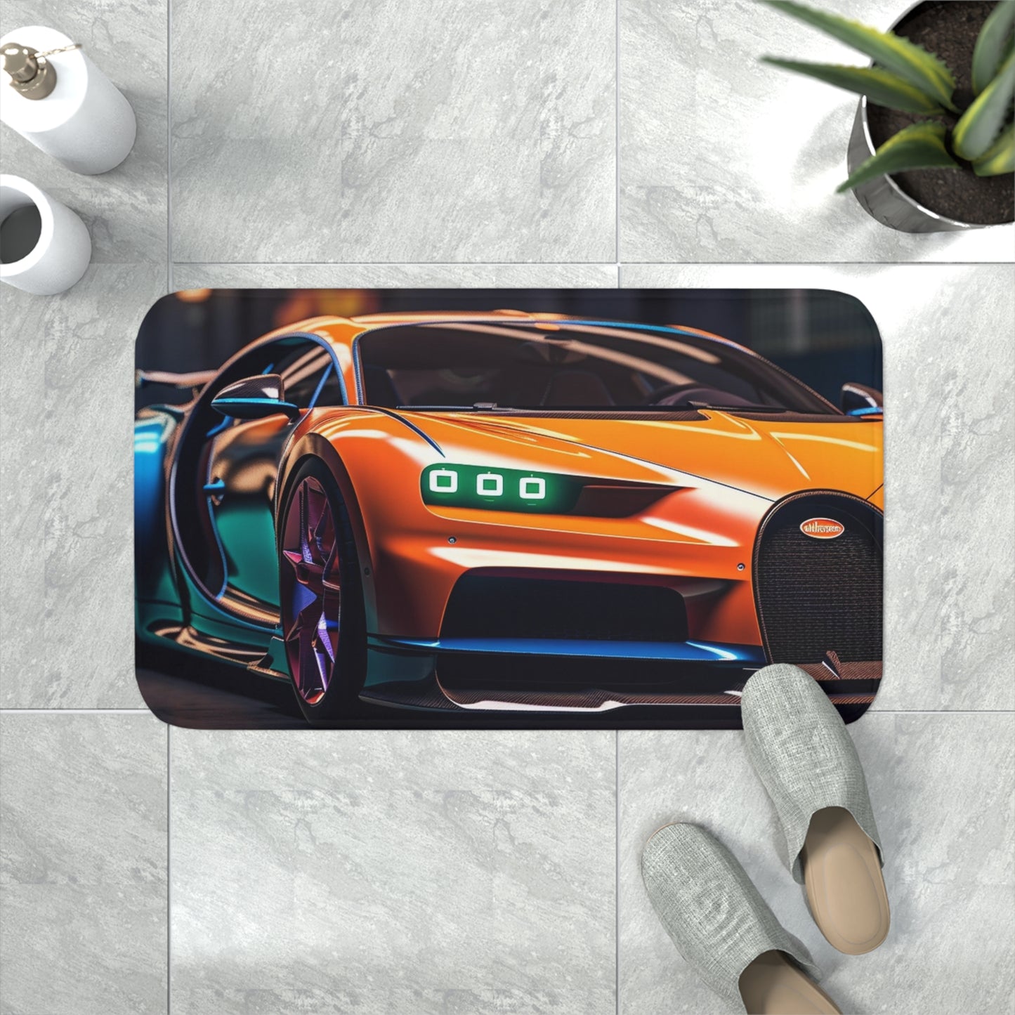 Memory Foam Bath Mat Hyper Bugatti Neon Chiron 1