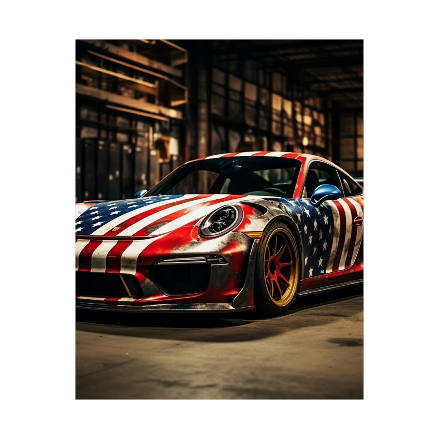 Premium Matte Vertical Posters American Flag Porsche 4