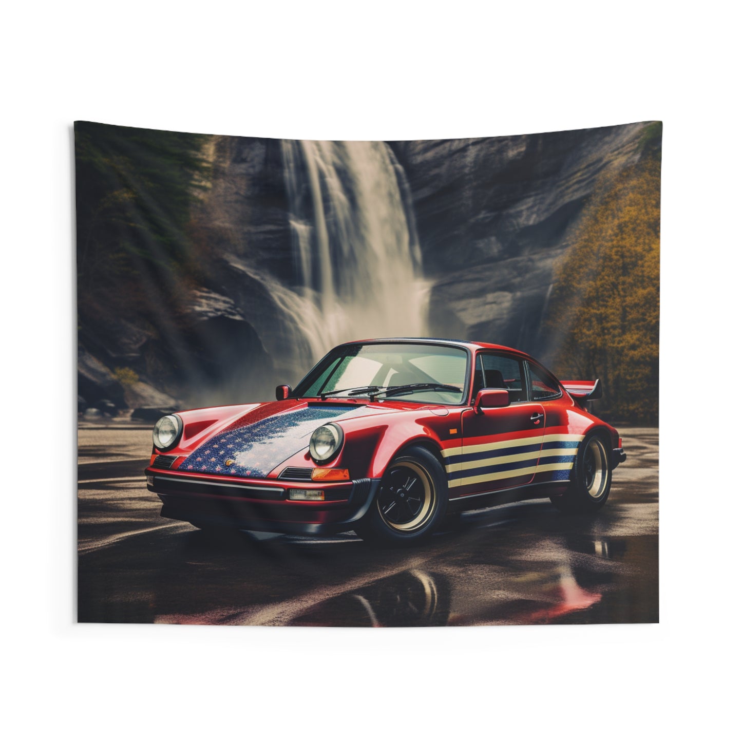 Indoor Wall Tapestries American Flag Porsche Abstract 1