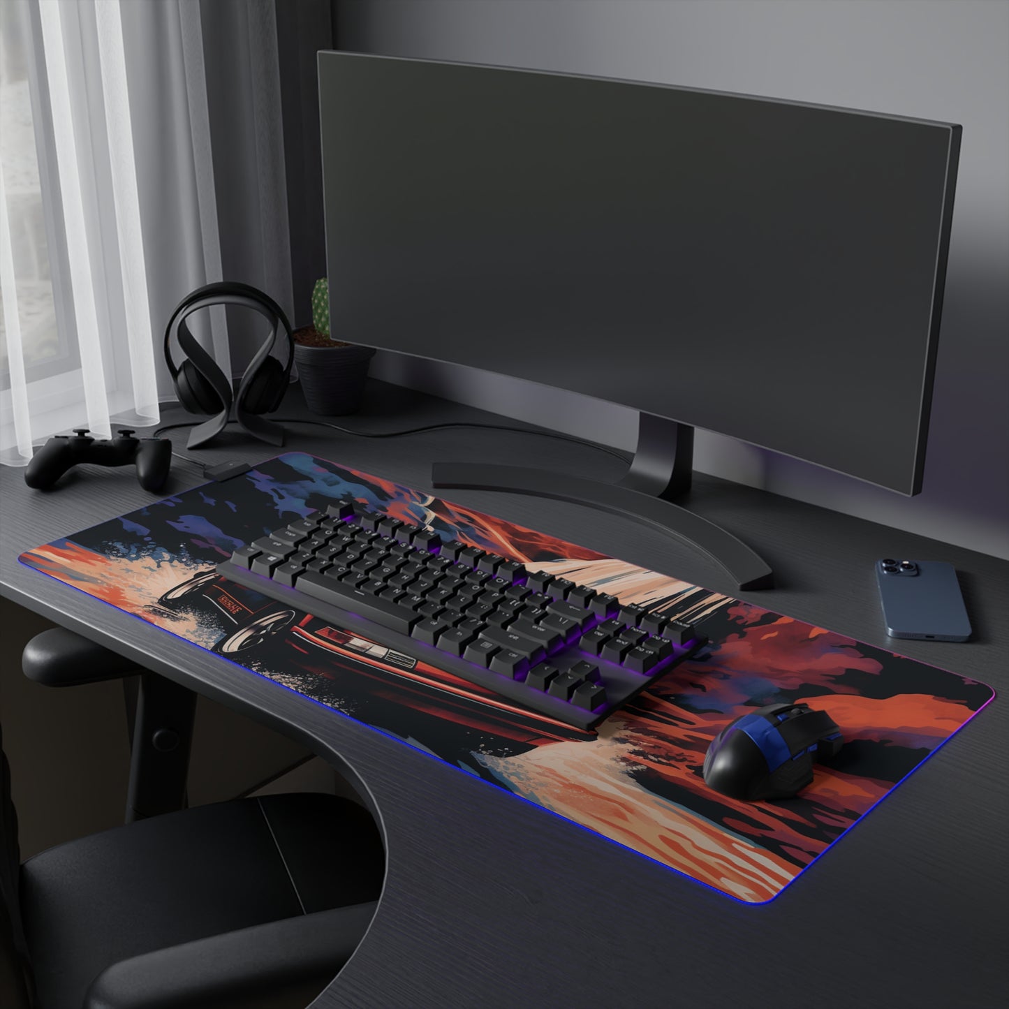 LED Gaming Mouse Pad American Flag Porsche Abstract 4