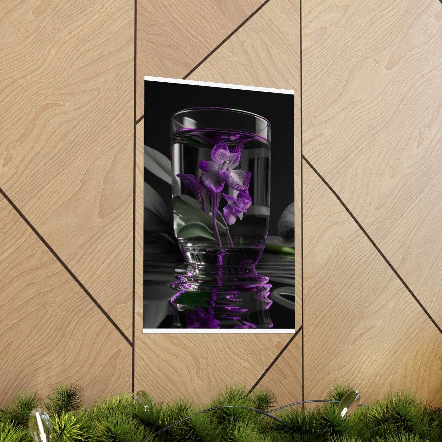 Premium Matte Vertical Posters Purple Orchid Glass vase 1