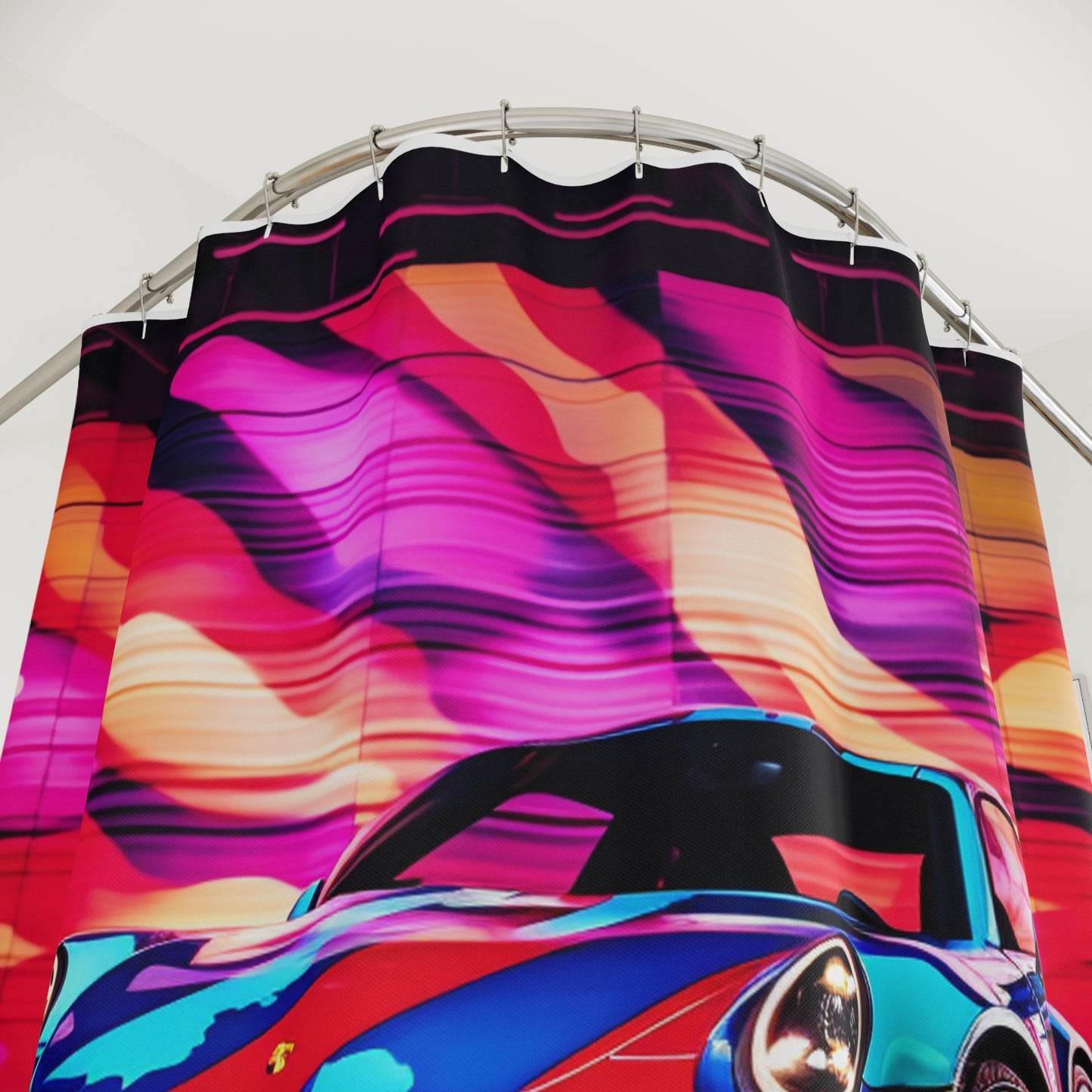 Polyester Shower Curtain Macro American Flag Porsche 1