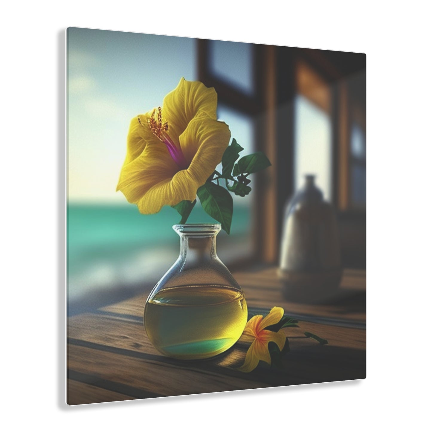 Acrylic Prints Yellow Hibiscus Wood 1