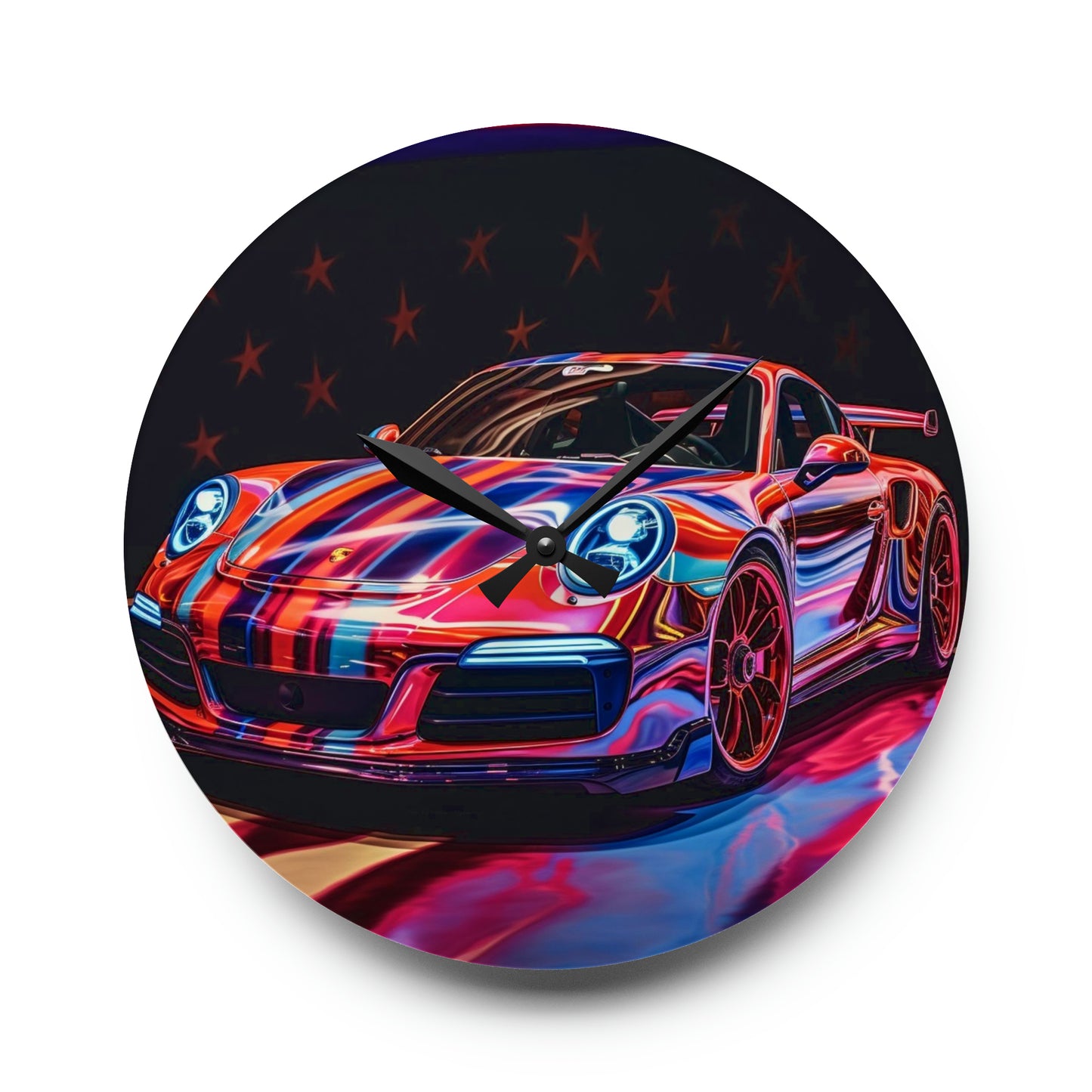 Acrylic Wall Clock American Flag Colored Porsche 3