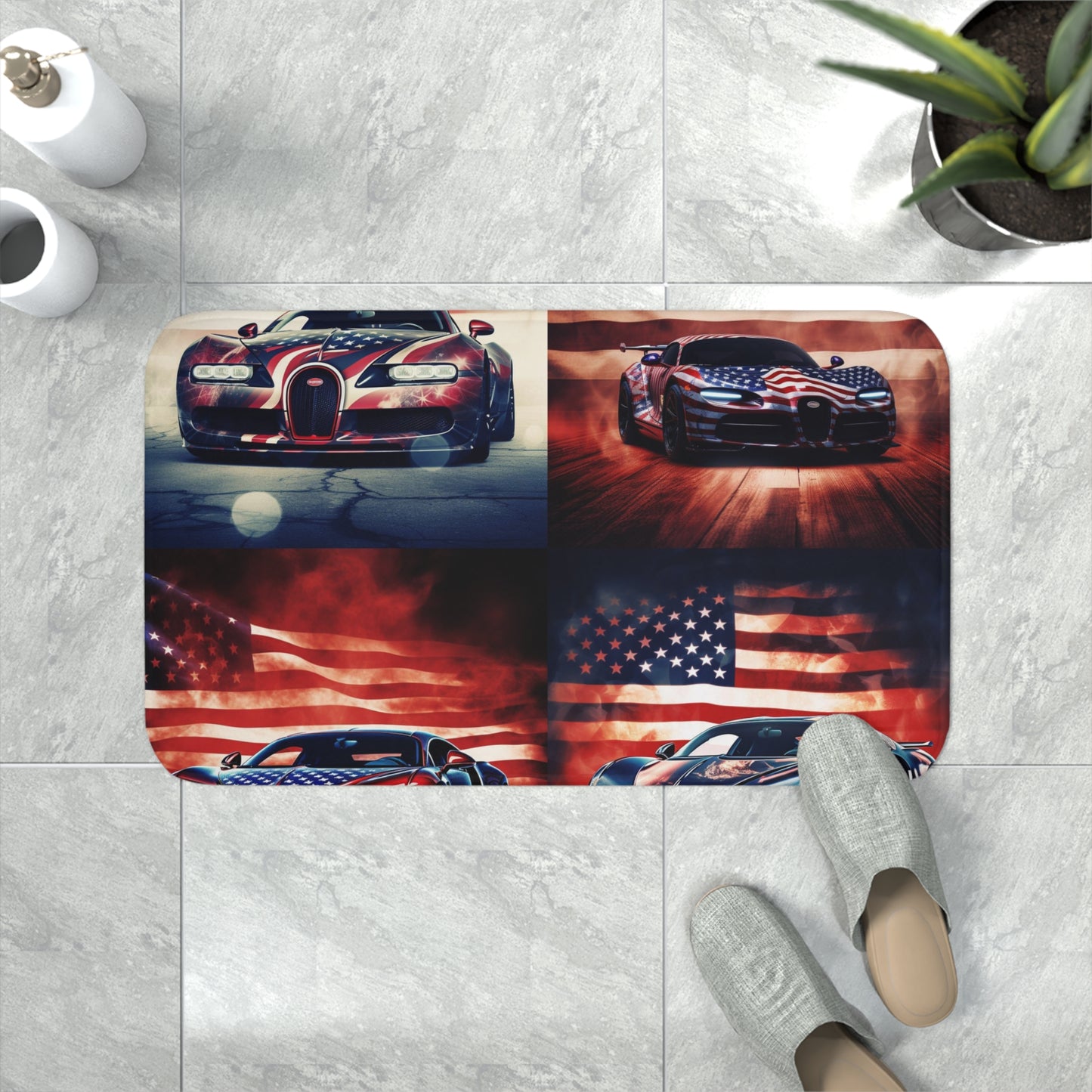 Memory Foam Bath Mat Abstract American Flag Background Bugatti 5