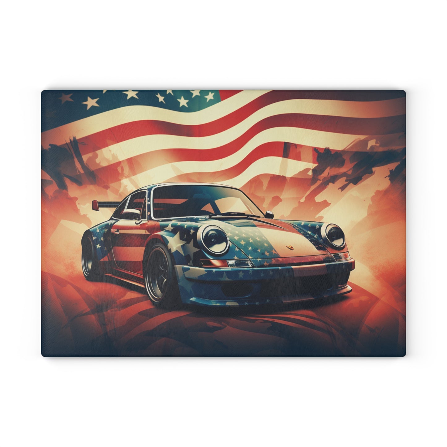 Glass Cutting Board Abstract American Flag Background Porsche 4