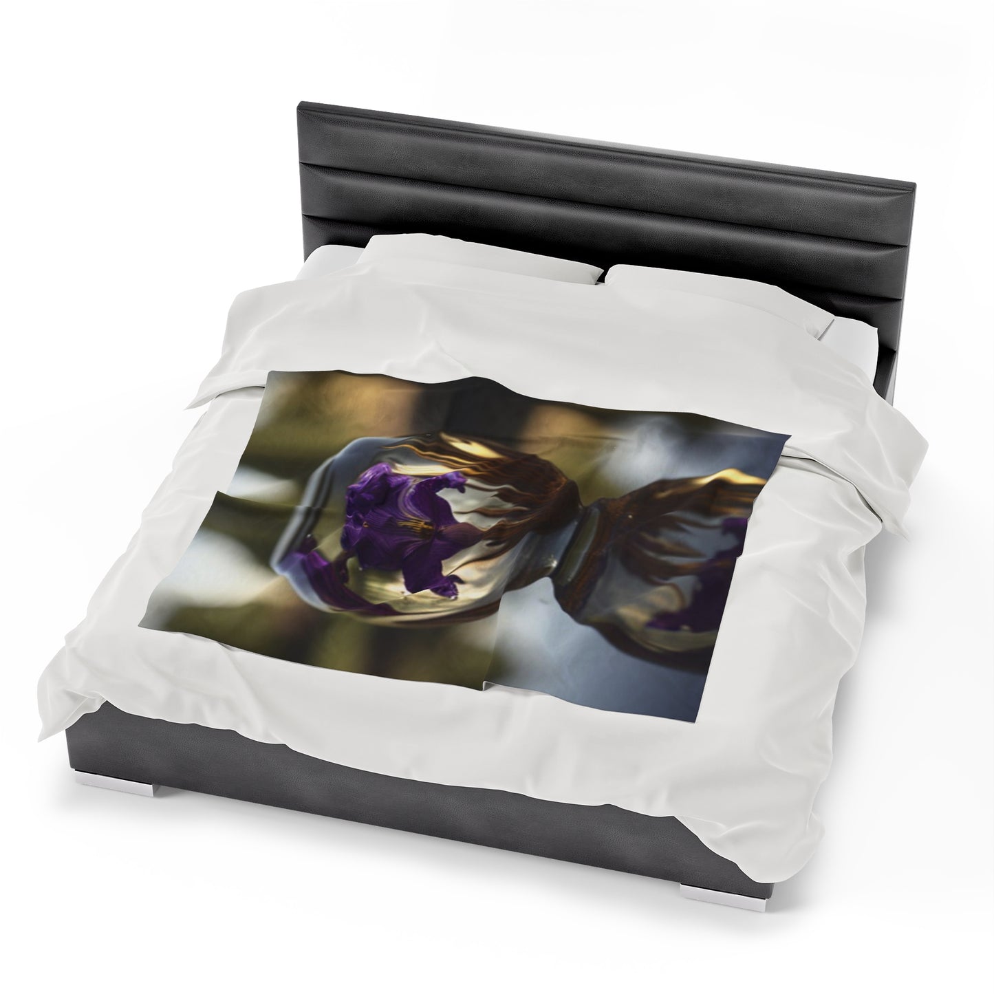 Velveteen Plush Blanket Purple Iris in a vase 2