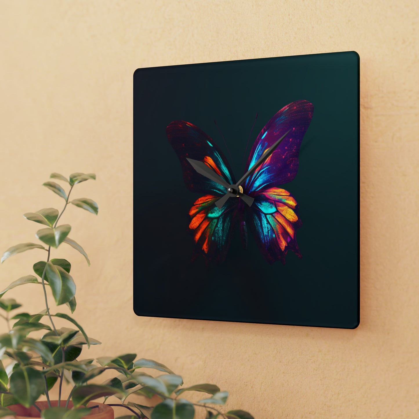 Acrylic Wall Clock Hyper Colorful Butterfly Macro 4
