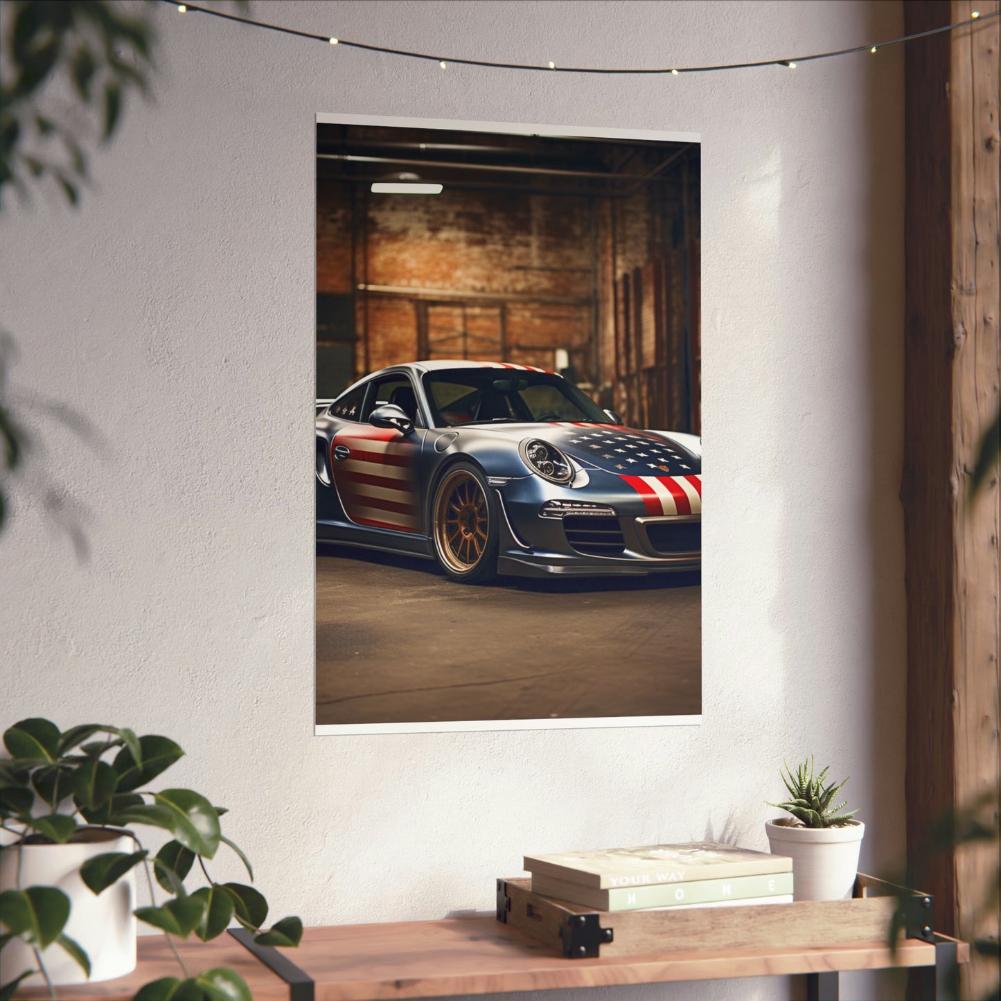 Premium Matte Vertical Posters American Flag Porsche 1