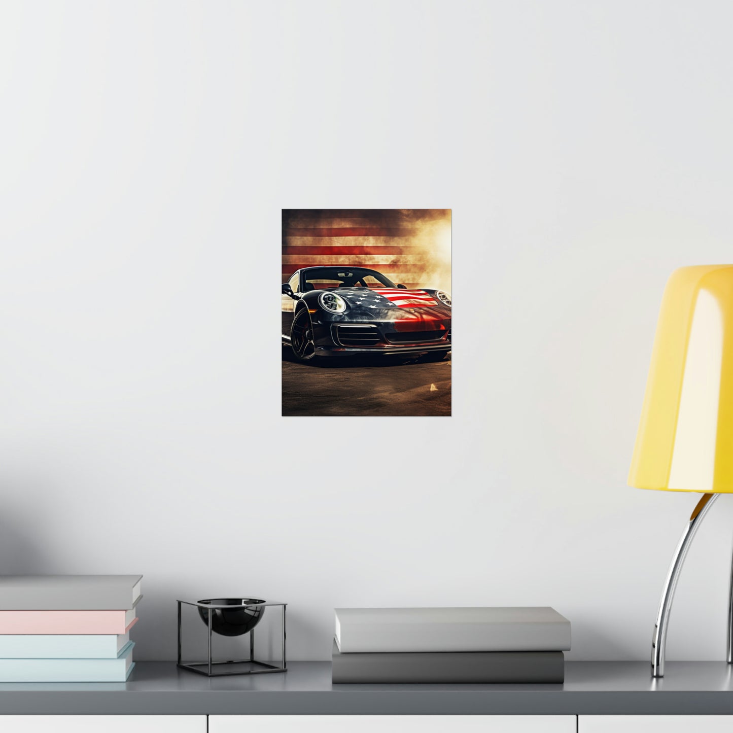Premium Matte Vertical Posters Abstract American Flag Background Porsche 1