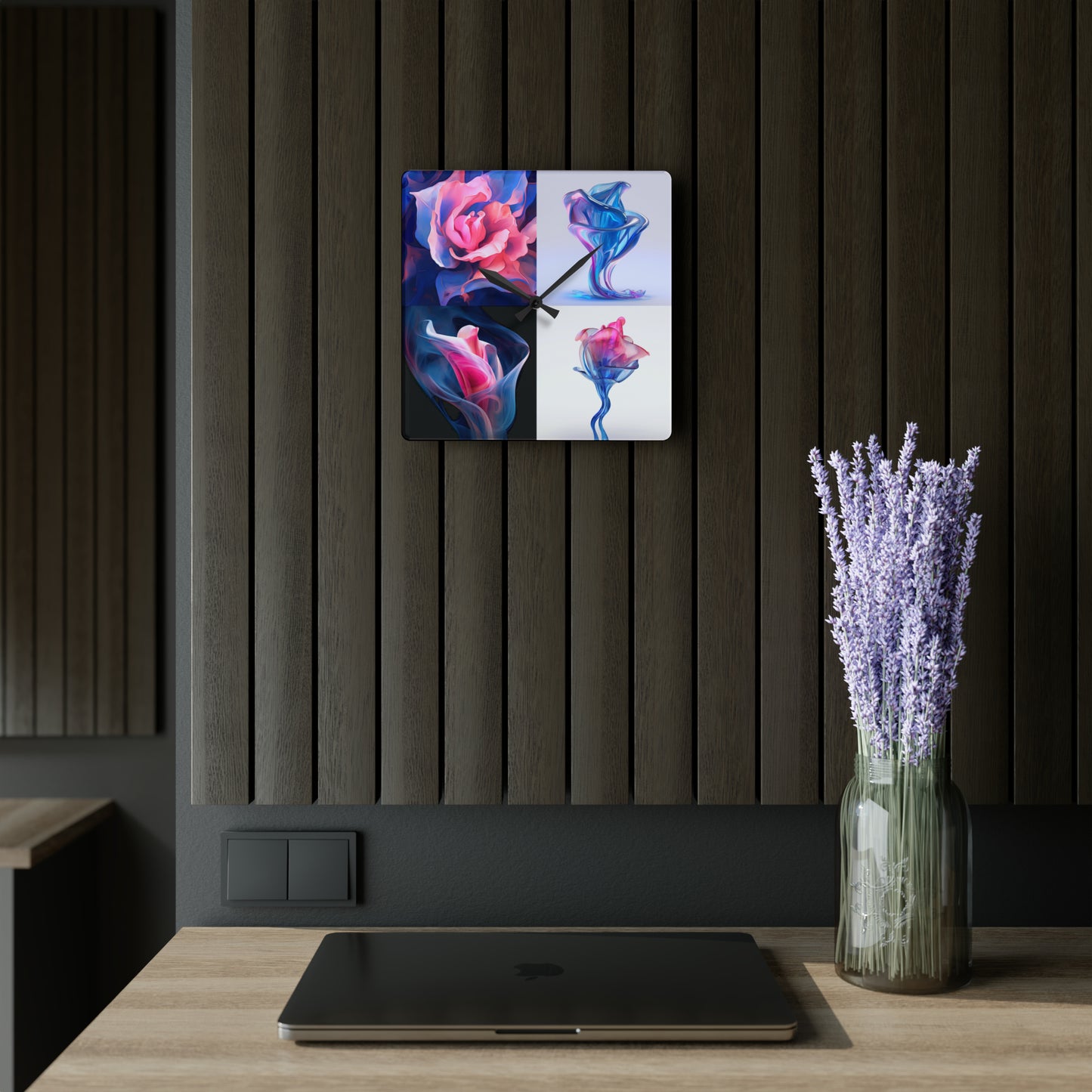 Acrylic Wall Clock Pink & Blue Tulip Rose 5