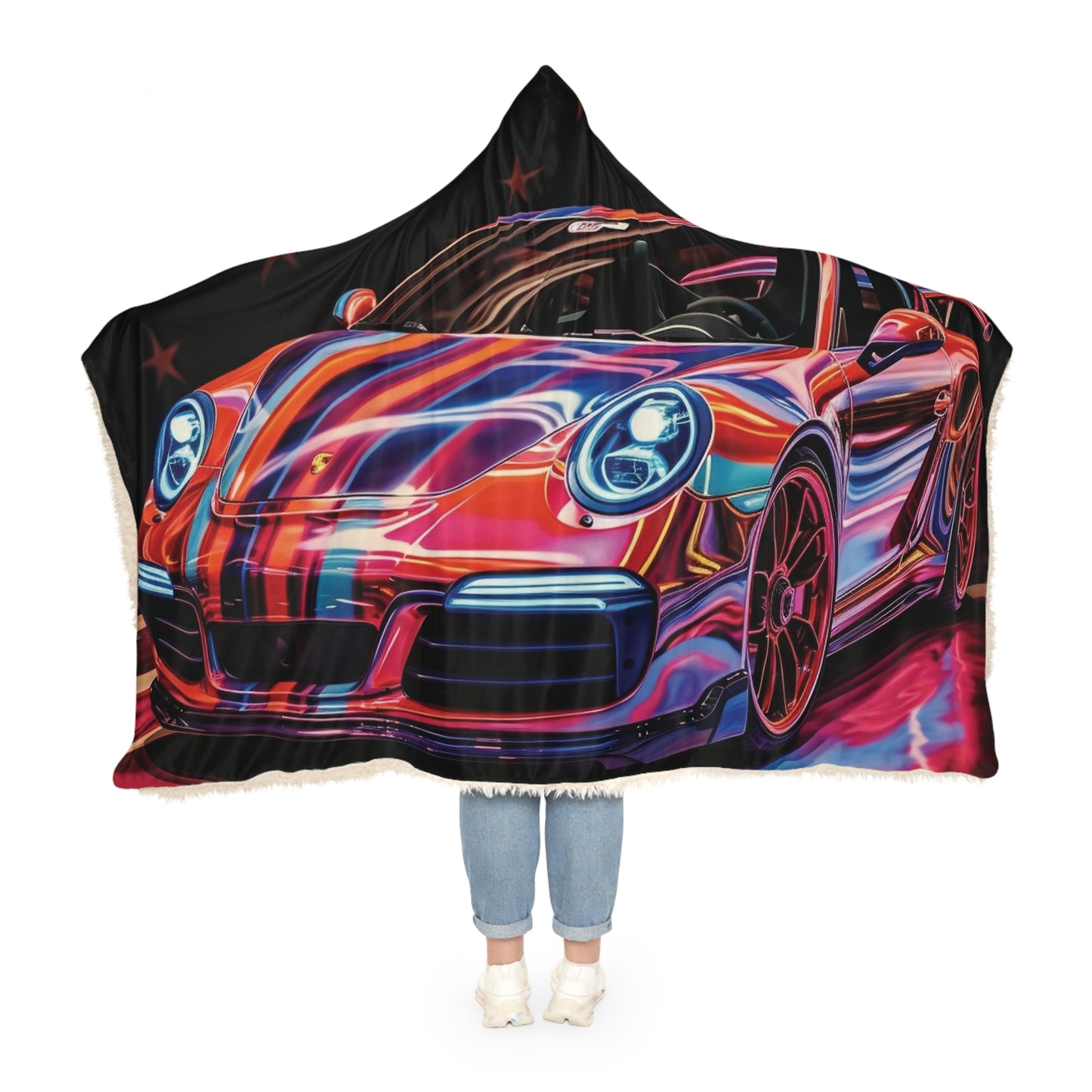 Snuggle Hooded Blanket American Flag Colored Porsche 4