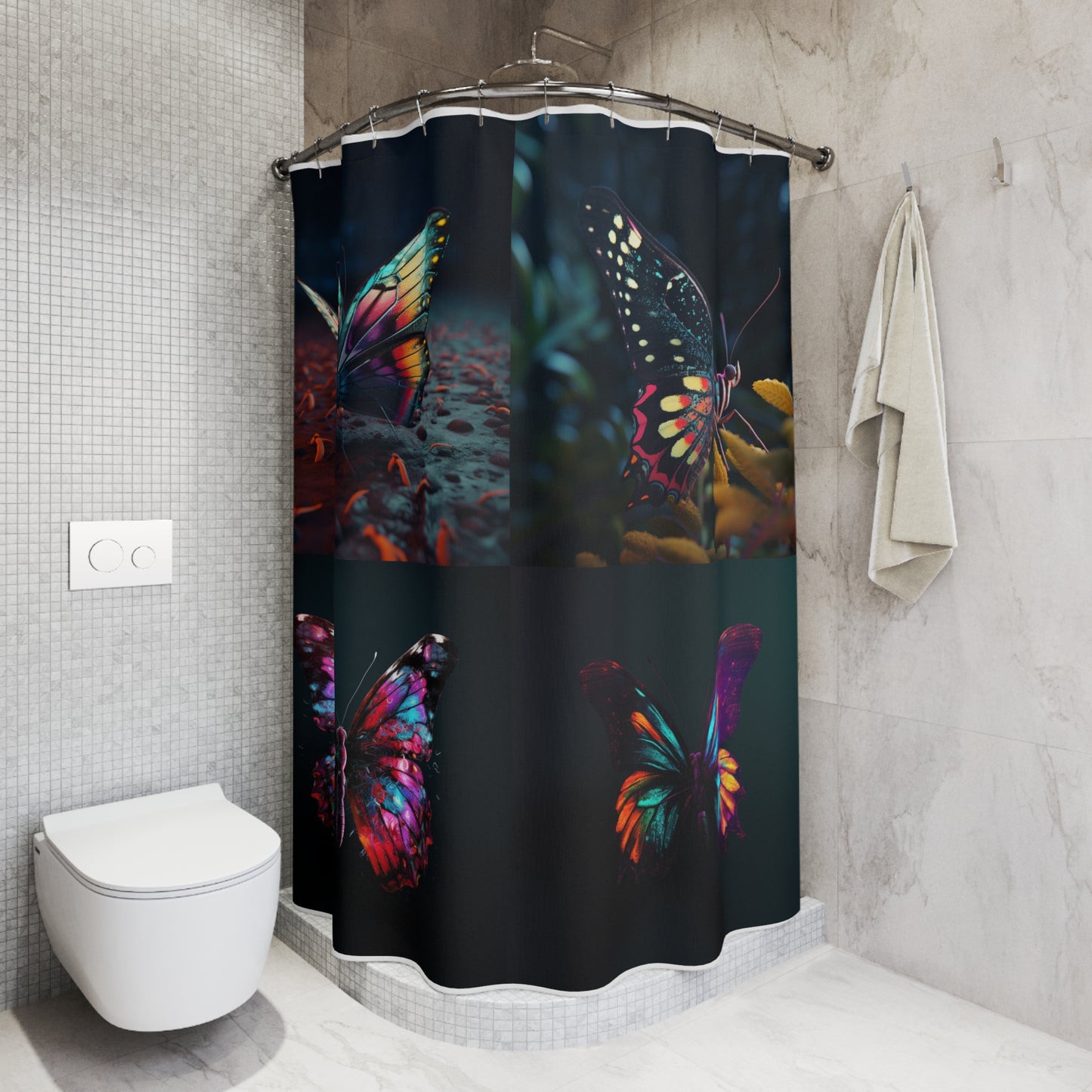 Polyester Shower Curtain Hyper Colorful Butterfly Macro 5