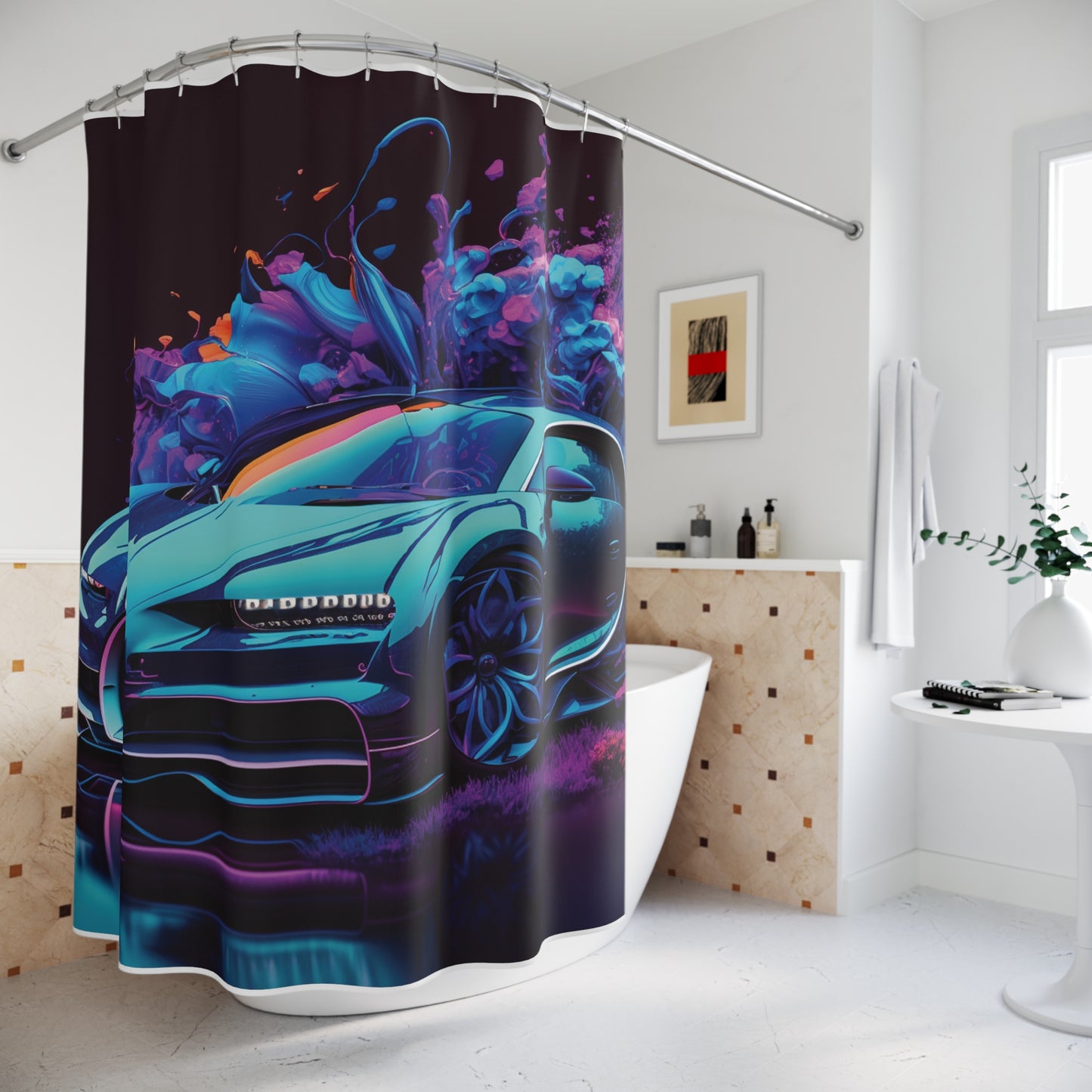 Polyester Shower Curtain Bugatti Neon Chiron 3