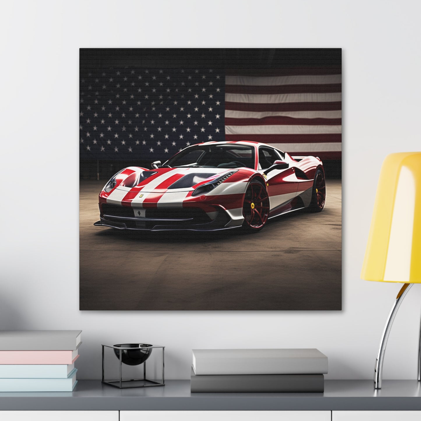 Canvas Gallery Wraps American Flag Background Ferrari 2