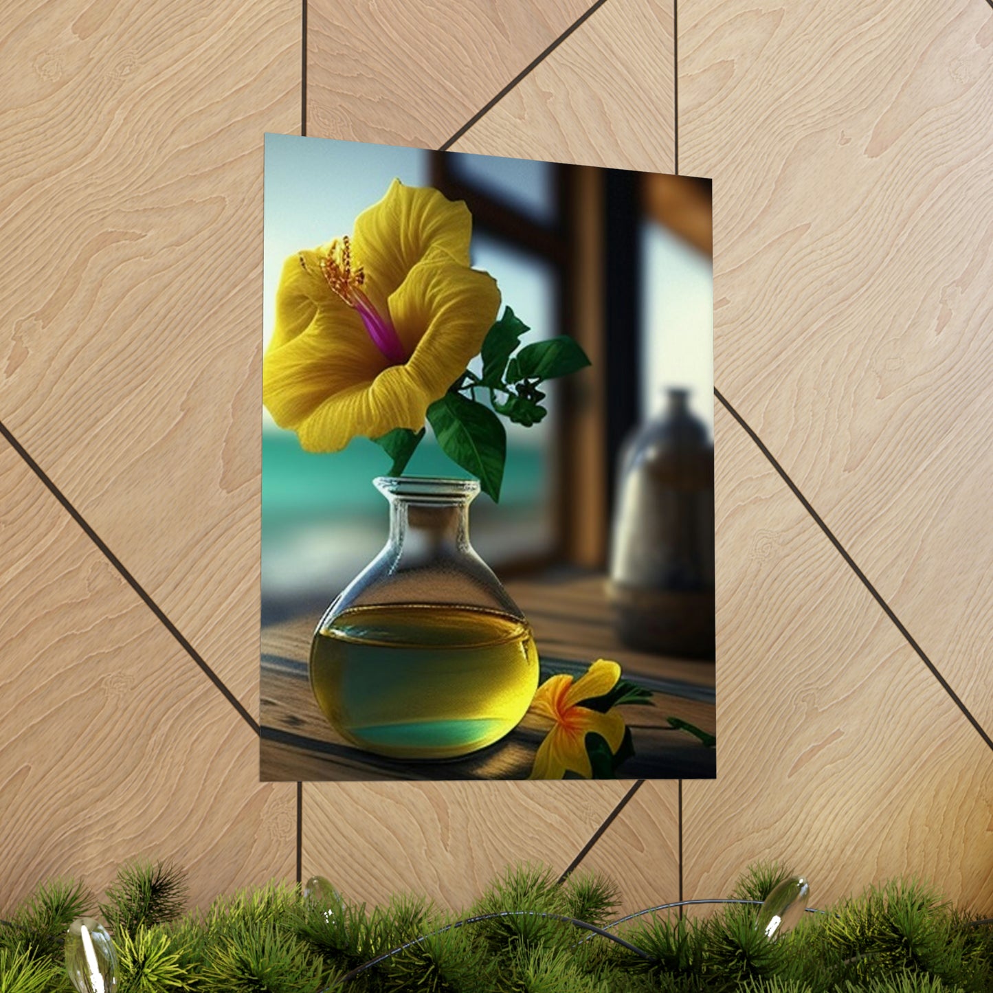 Premium Matte Vertical Posters Yellow Hibiscus Wood 1