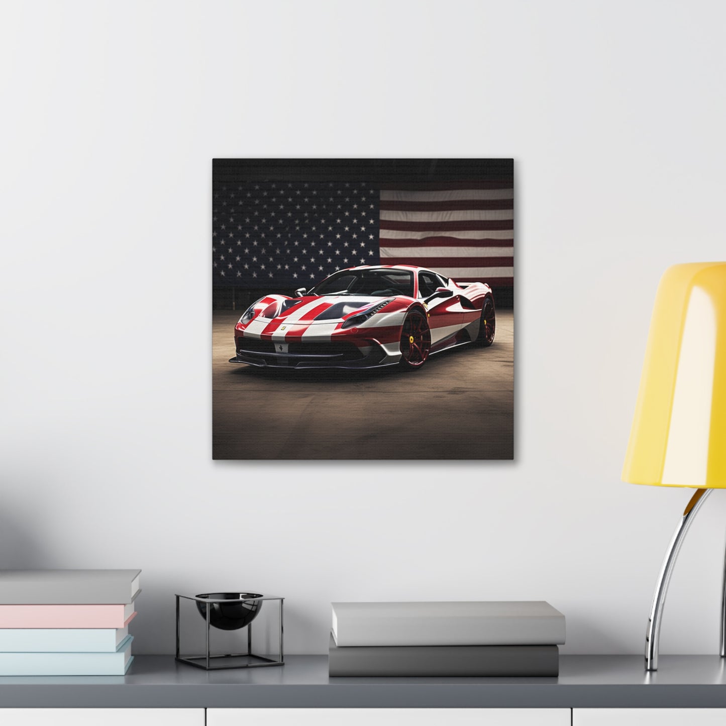 Canvas Gallery Wraps American Flag Background Ferrari 2