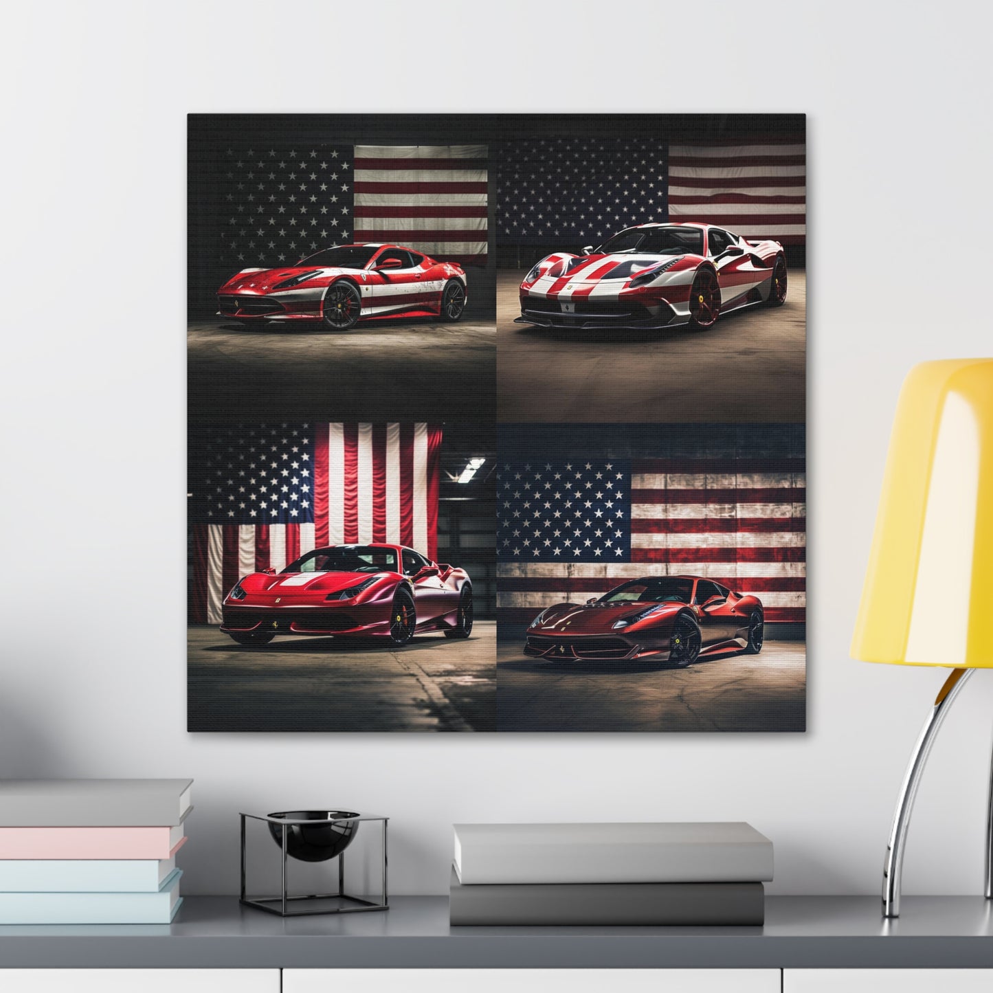 Canvas Gallery Wraps American Flag Background Ferrari 5