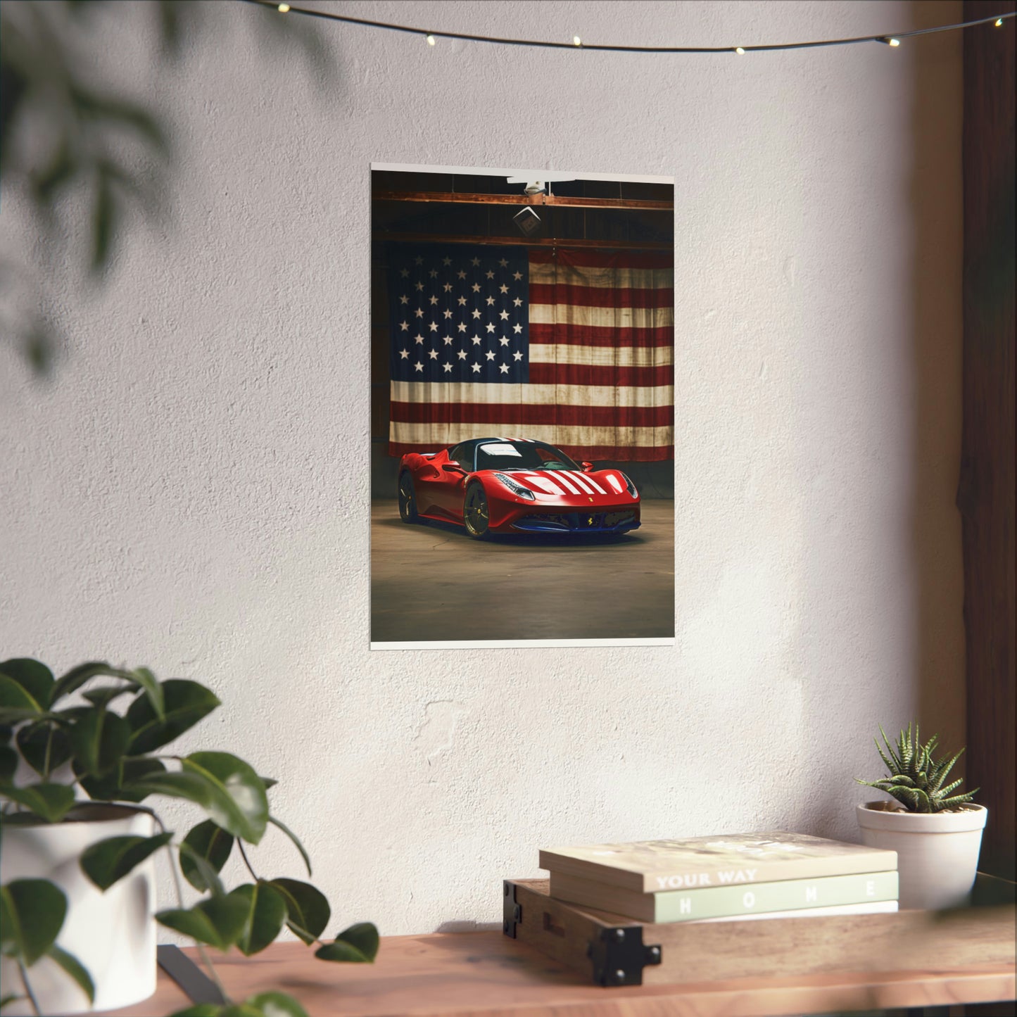 Premium Matte Vertical Posters American Flag Farrari 4