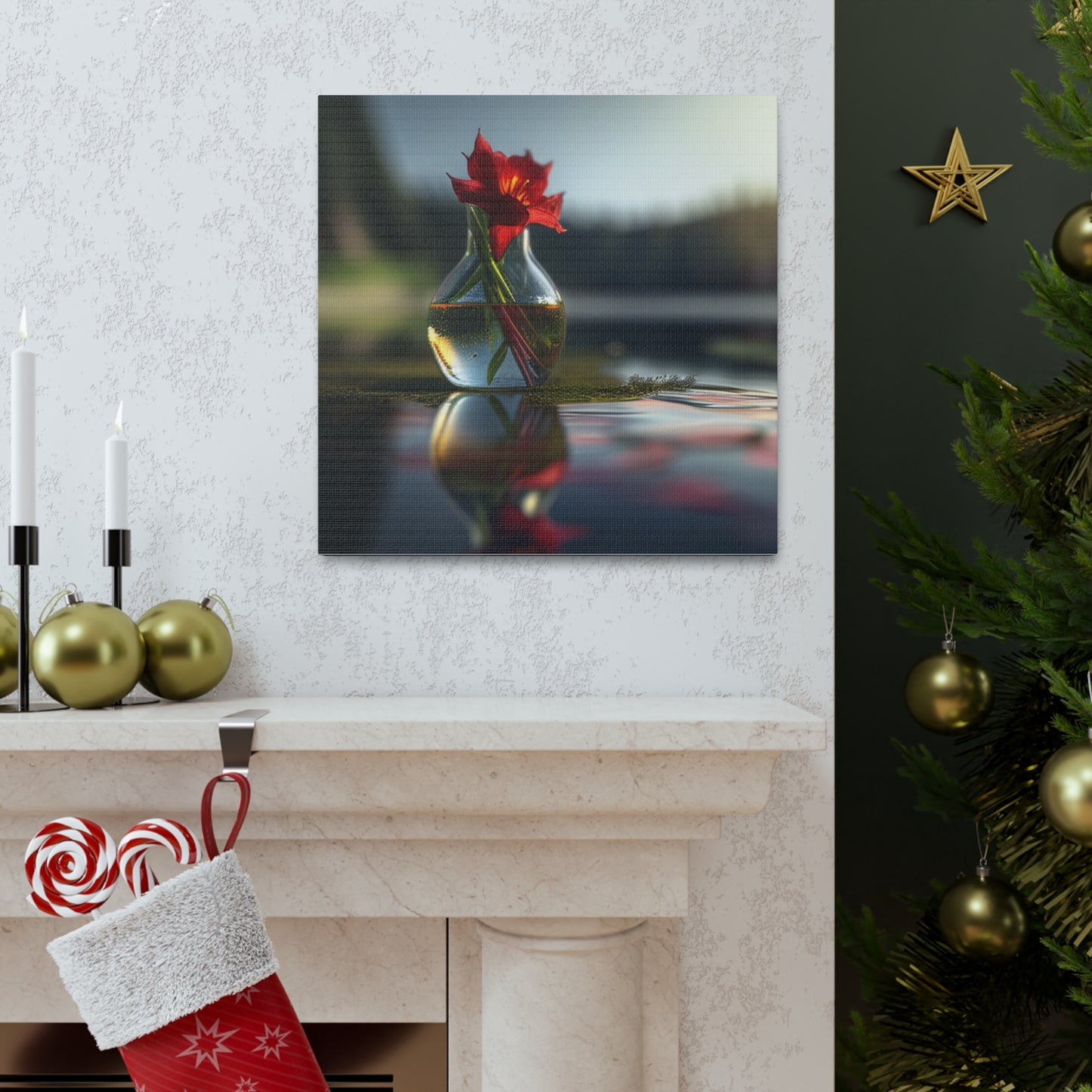 Canvas Gallery Wraps Red Lily in a Glass vase 3