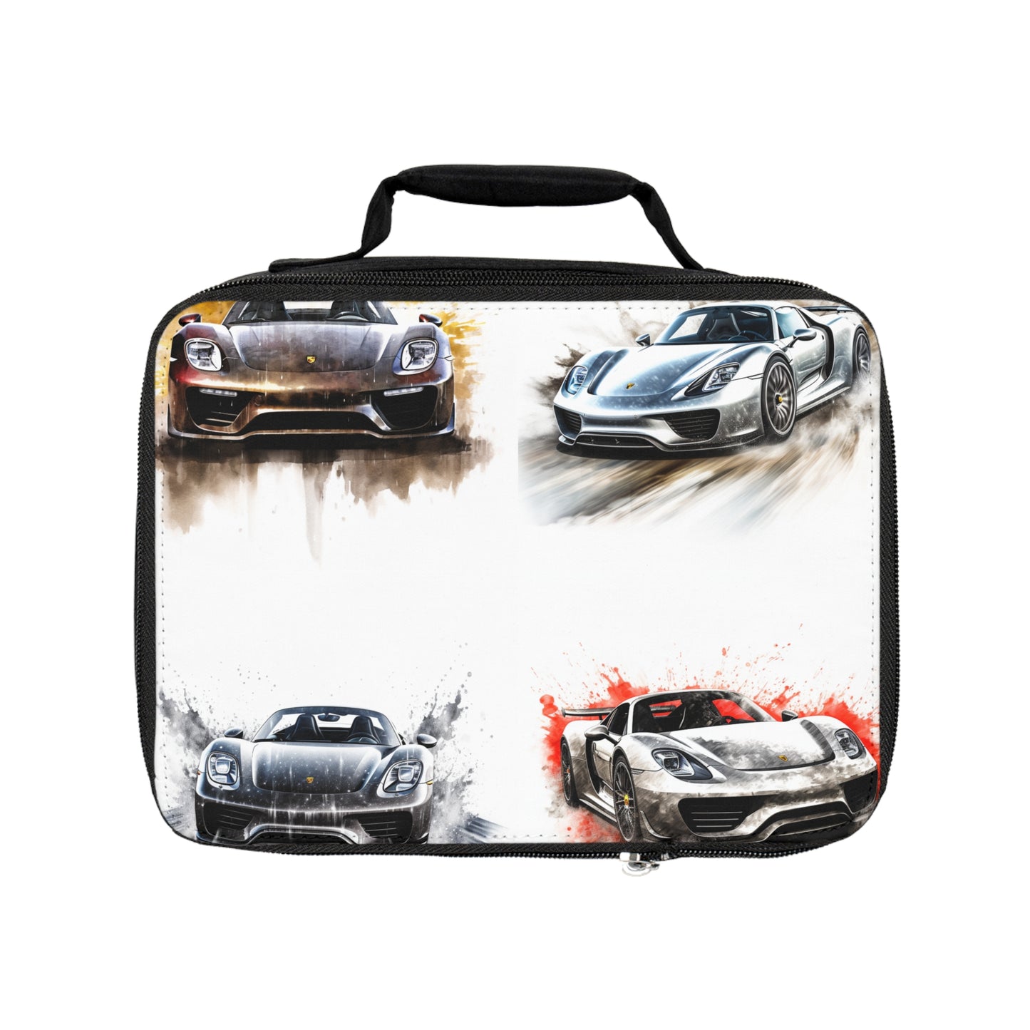 Lunch Bag 918 Spyder white background driving fast with water splashing 5
