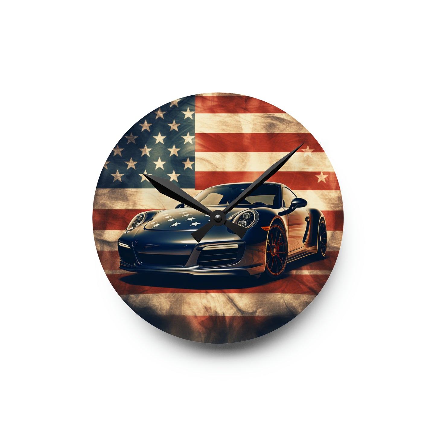 Acrylic Wall Clock Abstract American Flag Background Porsche 3