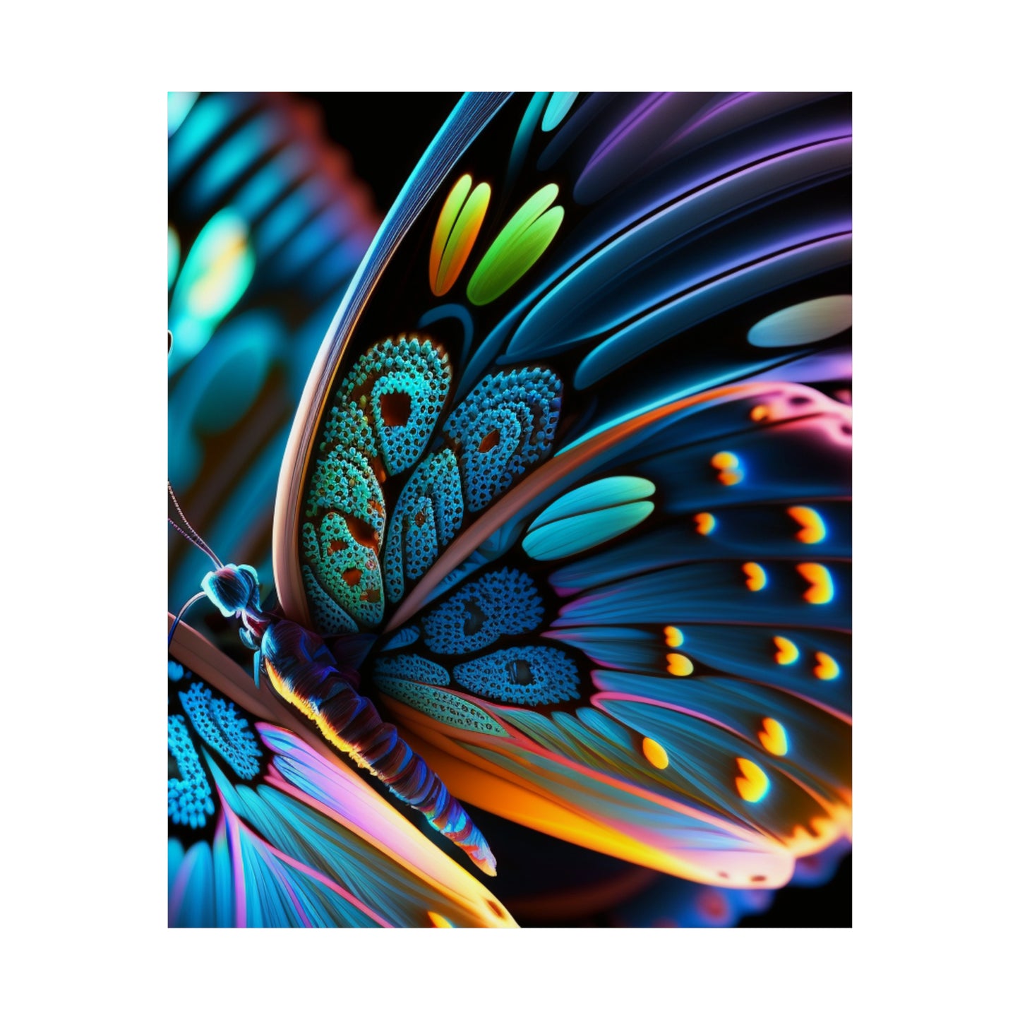 Premium Matte Vertical Posters Neon Butterfly Macro 2