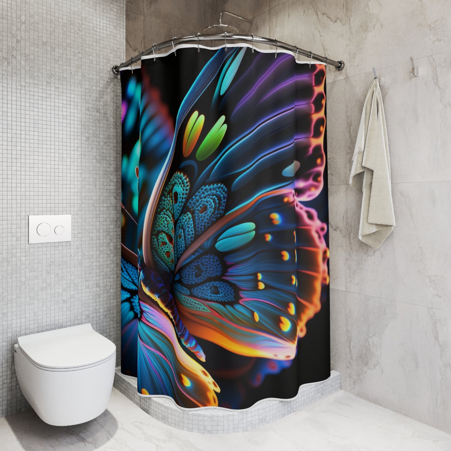 Polyester Shower Curtain Neon Butterfly Macro 2