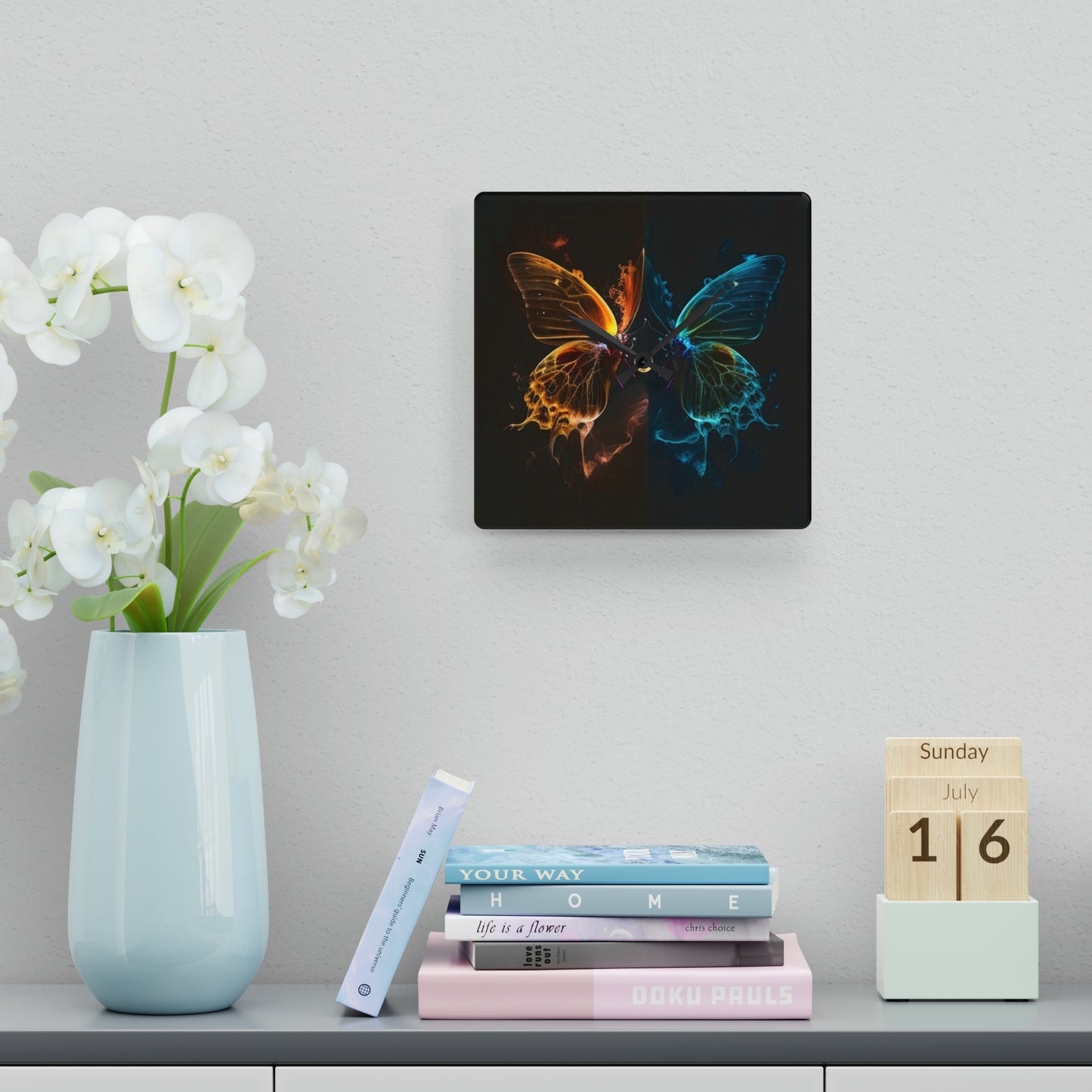 Acrylic Wall Clock Kiss Neon Butterfly 1