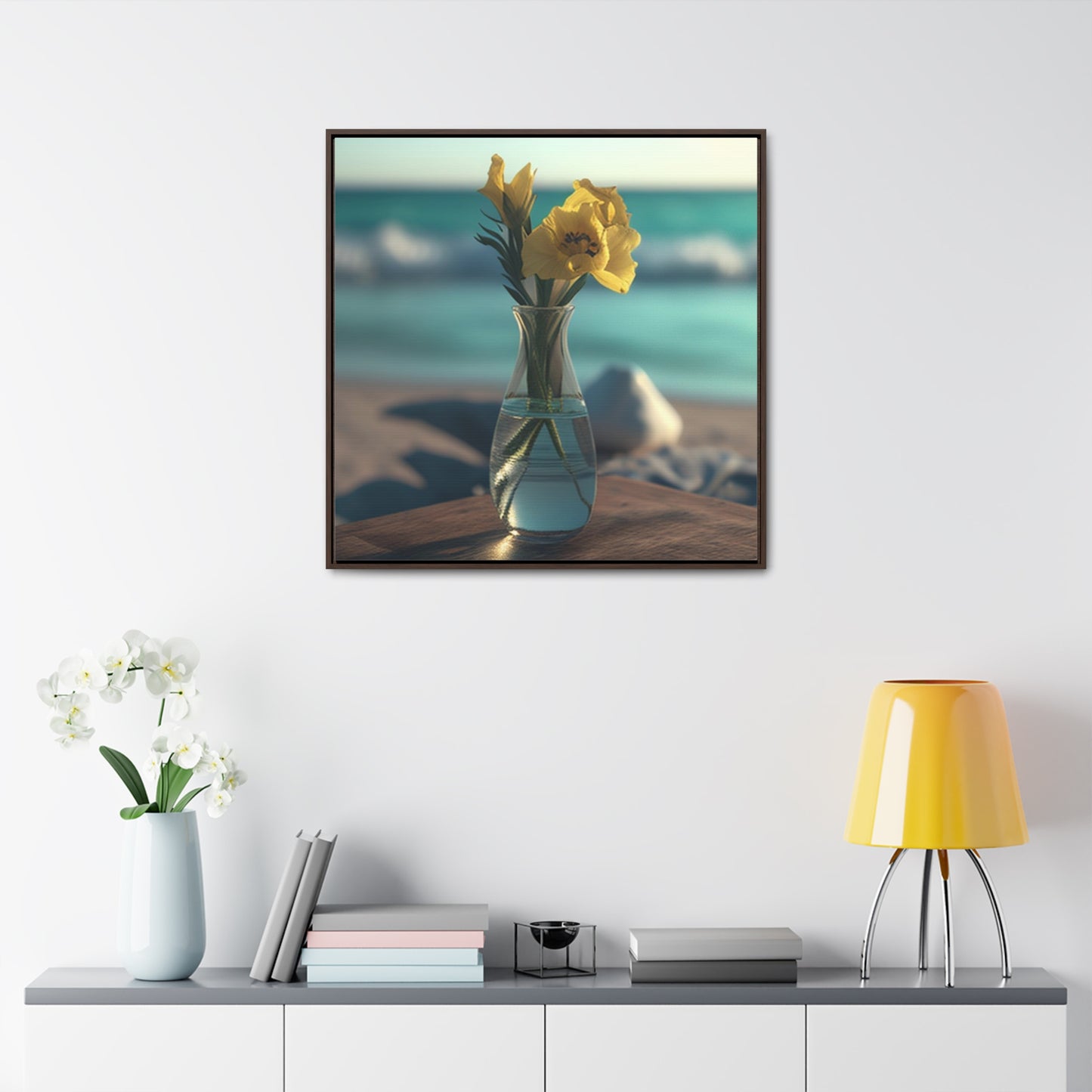 Gallery Canvas Wraps, Square Frame Yellow Gladiolus glass 4