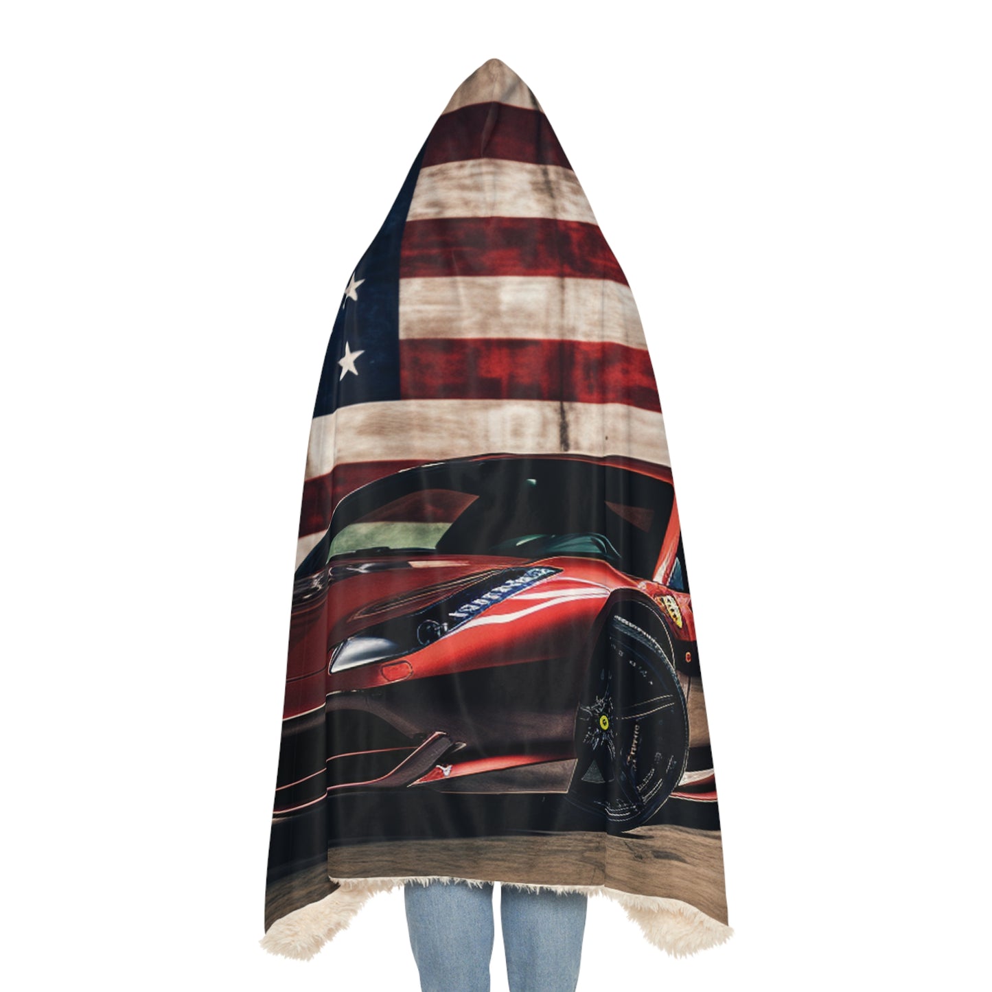 Snuggle Hooded Blanket American Flag Background Ferrari 4