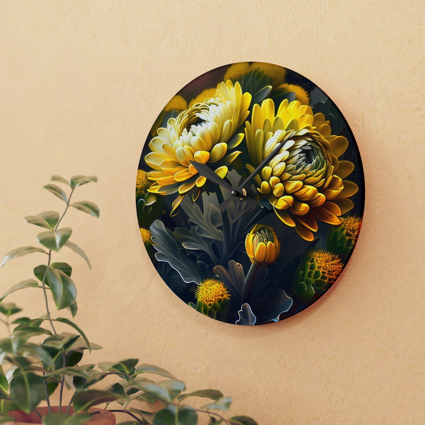 Acrylic Wall Clock Yellow Hermosas Flores Amarillas 2