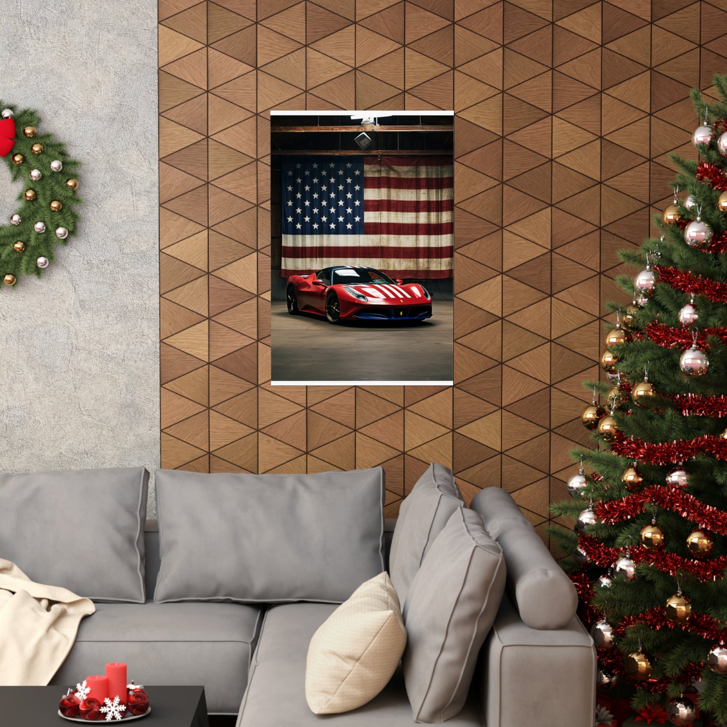 Premium Matte Vertical Posters American Flag Farrari 4