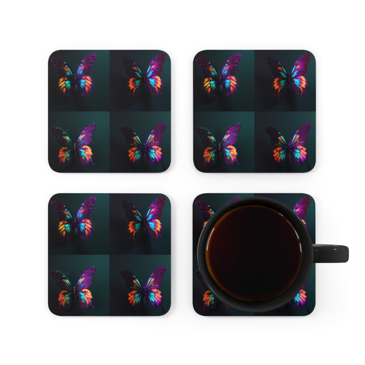 Corkwood Coaster Set Hyper Colorful Butterfly Purple 5