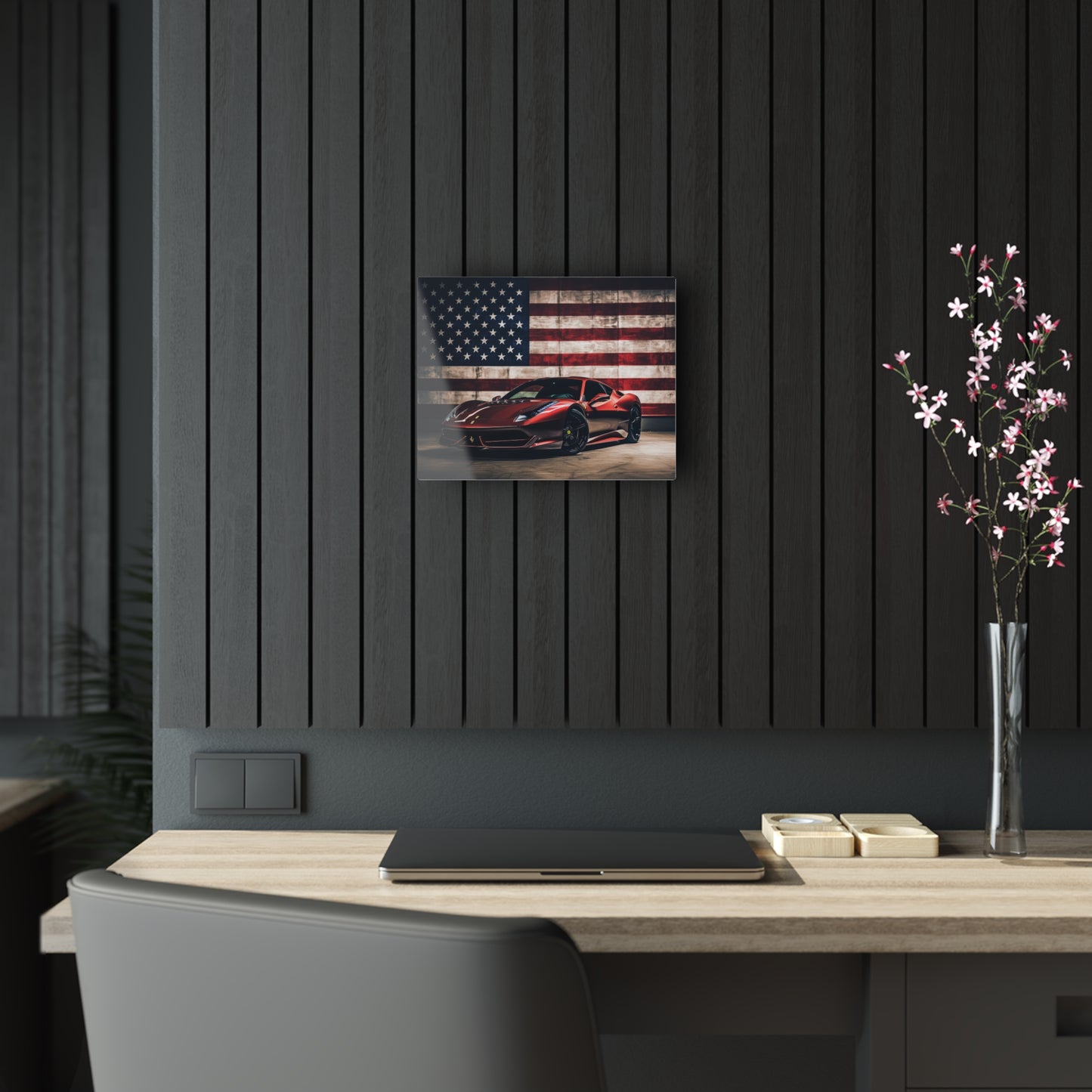 Acrylic Prints American Flag Background Ferrari 4