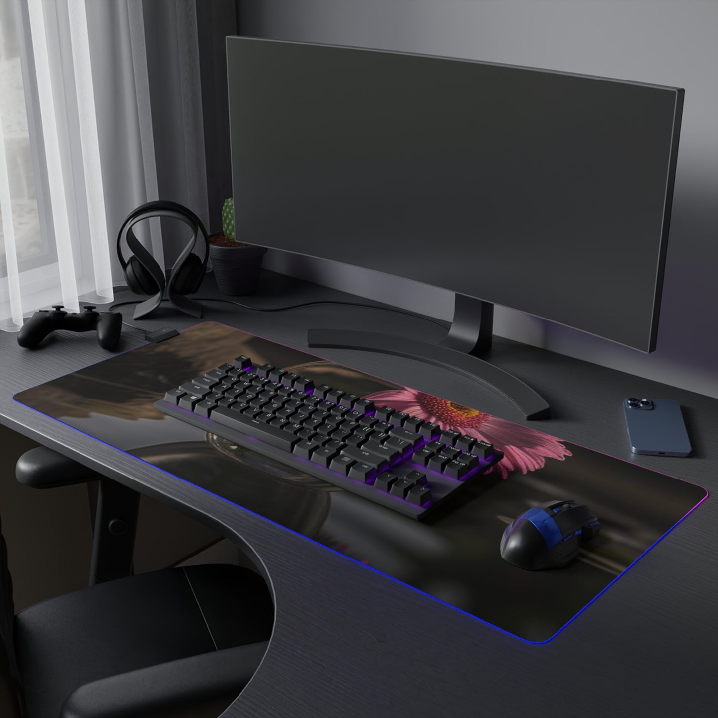 LED Gaming Mouse Pad Pink Daisy 2