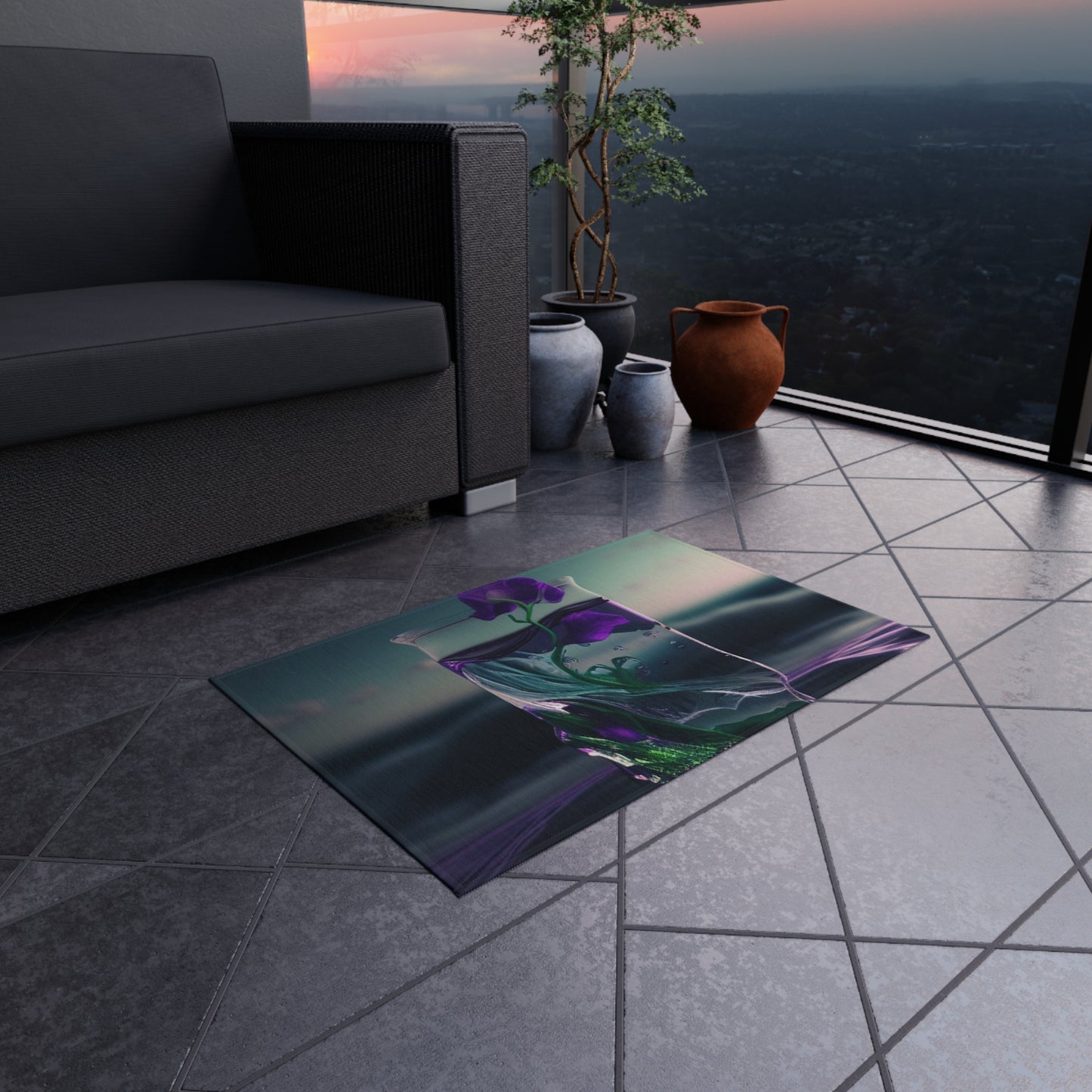 Outdoor Rug  Purple Sweet pea in a vase 3