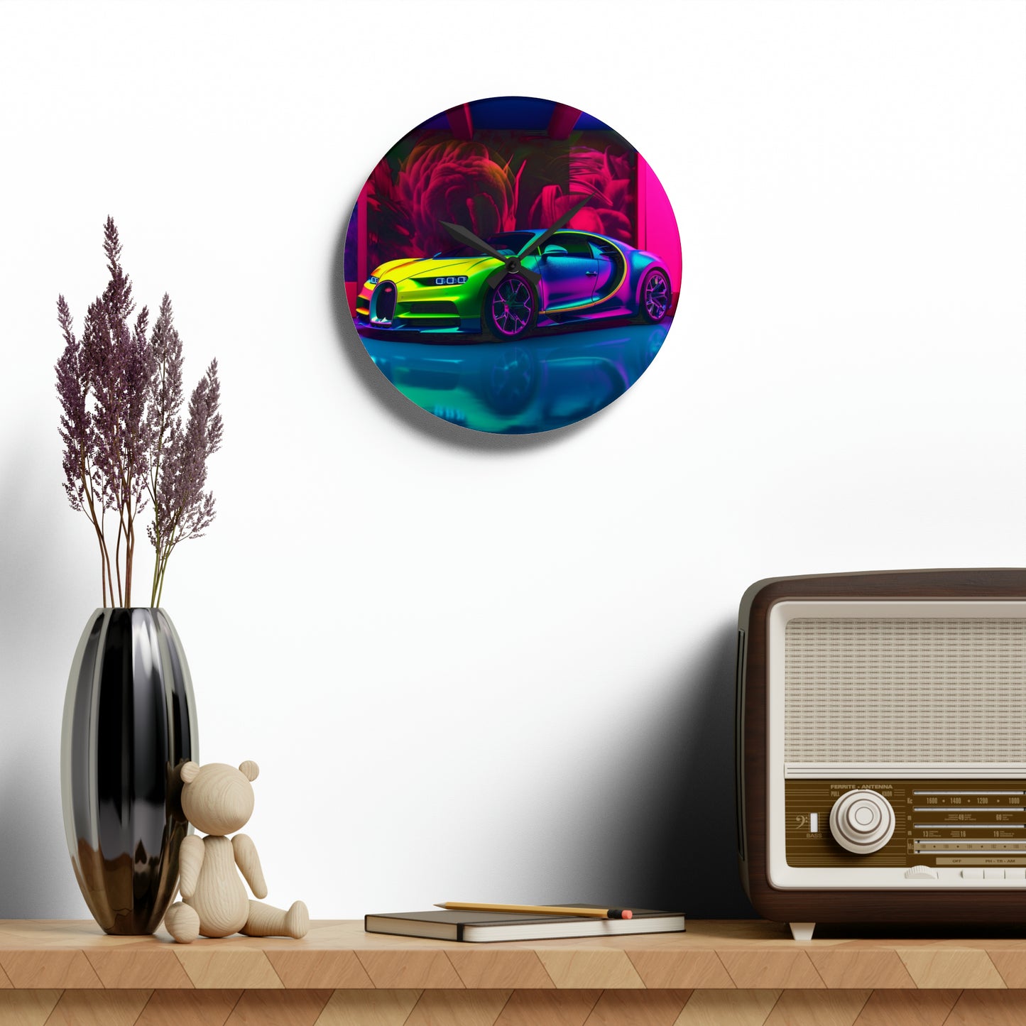 Acrylic Wall Clock Florescent Bugatti Flair 1